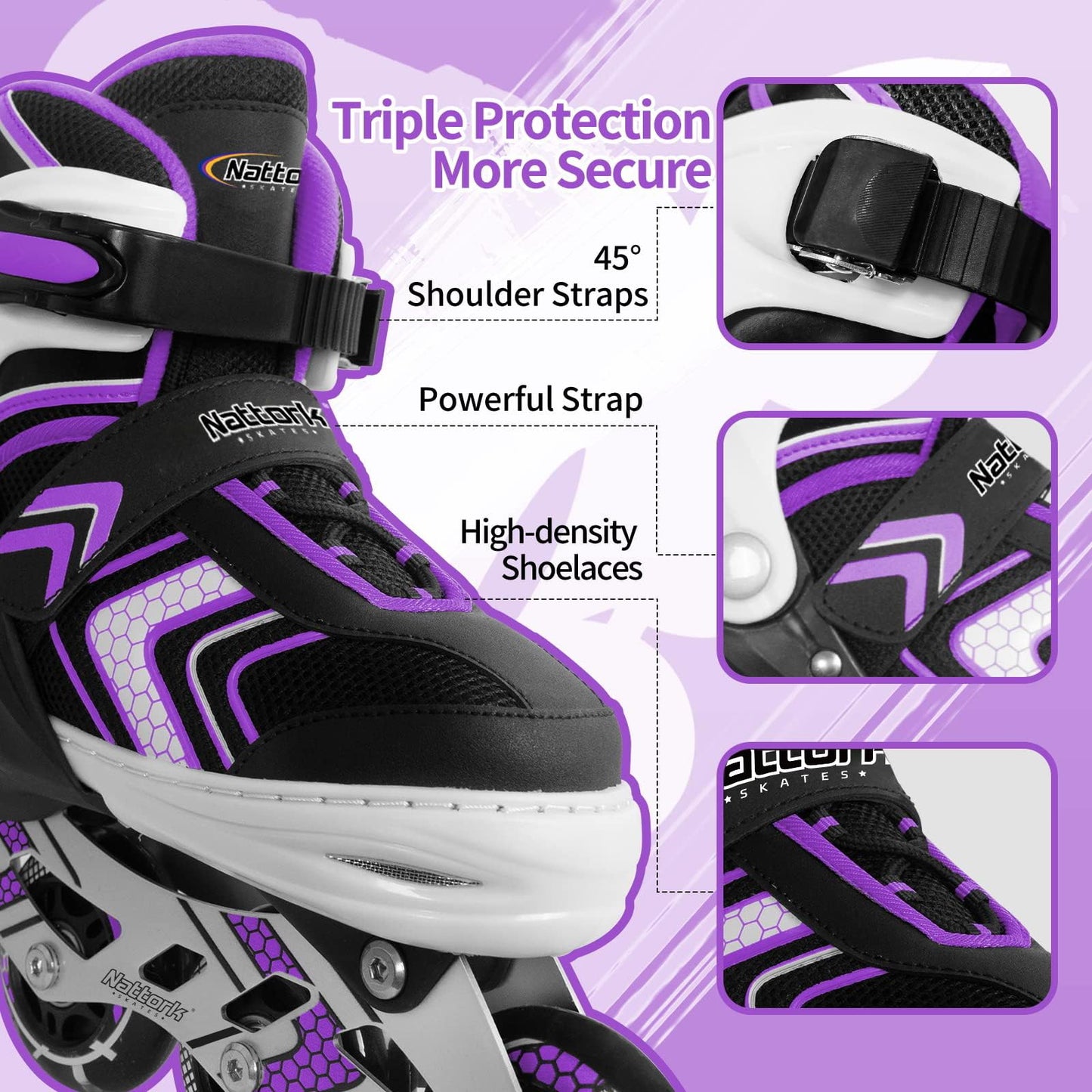 Roller Skates for Girls with Full Light up Wheels, Girls Skates for Kids, Adjustable Beginner Inline Skates for Little Kids, Purple, Size 10J 11J 12J