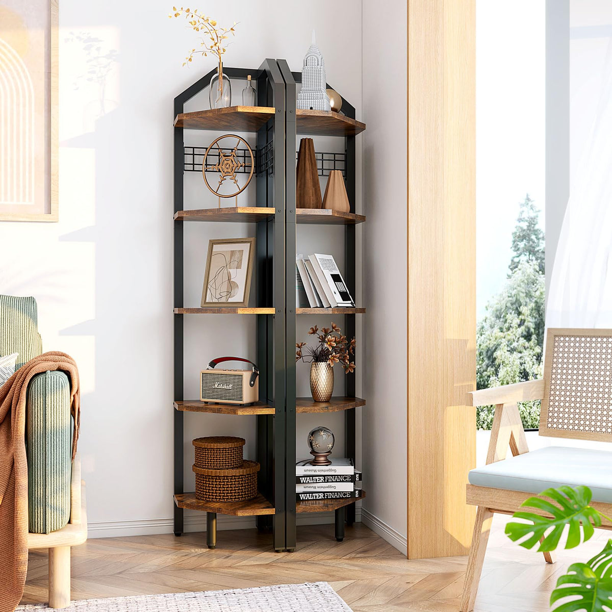YMYNY 5 Tier Corner Shelf, Height 176CM Storage Shelf Unit Multi-Purpose Bookshelf Plant Stand, for Living Room, Bathroom, Kitchen, Bedroom, Office,