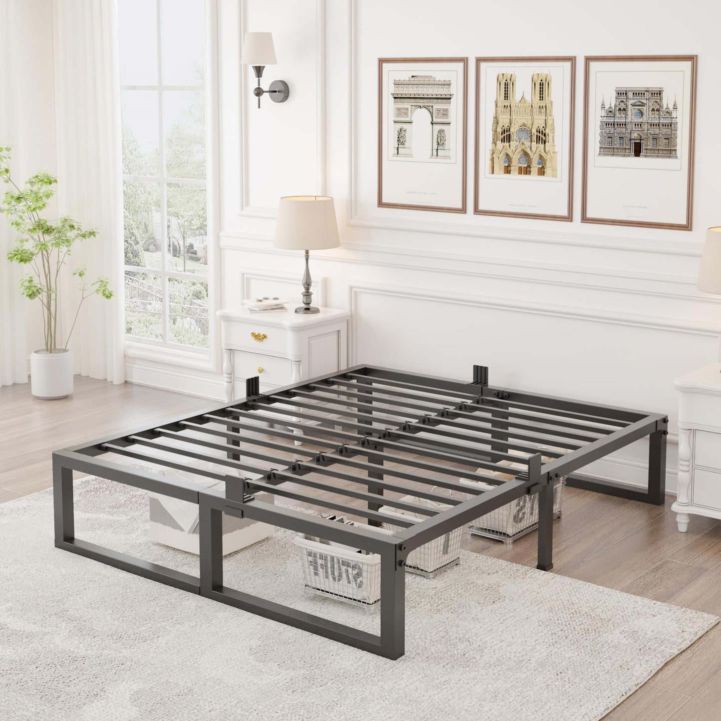 Yitong Angel 6ft Super King Bed Frame 180x200 cm - 36cm High Heavy Duty Metal Bed Frame Super King with No Box Spring Needed Platform Bed Base Noise