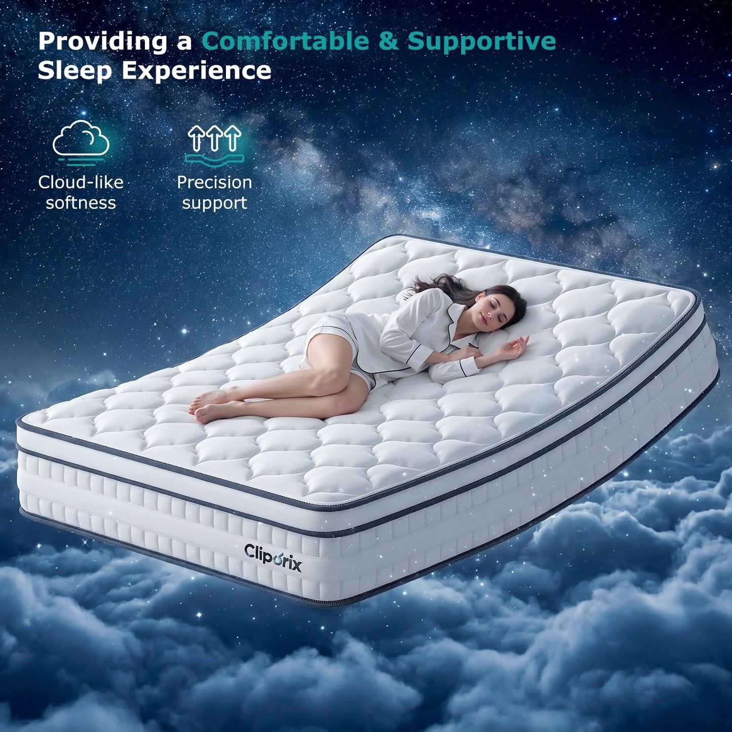 Cliporix 3ft Single Mattress, 26cm Hybrid 1000 Pocket Spring & Memory Foam Mattress, Orthopaedic Medium Firm for Pressure Relief