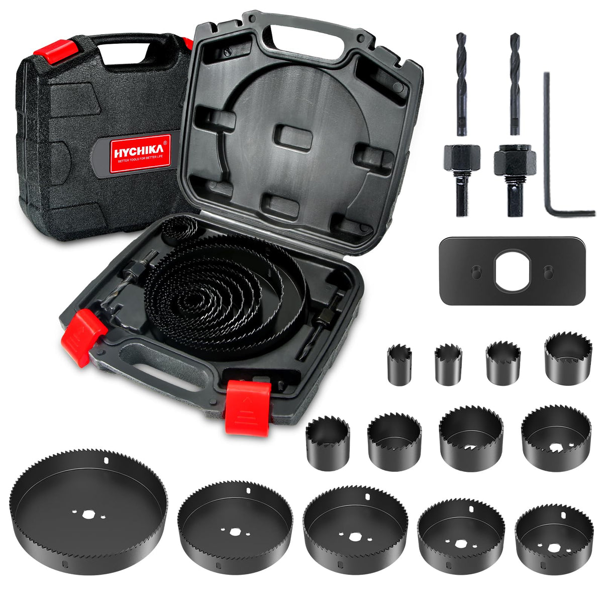 HYCHIKA Hole Saws, 19 PCS Hole Saw Set 19mm-152mm, Perfect for Drilling Soft Wood, PVC Board and Plastic Plate