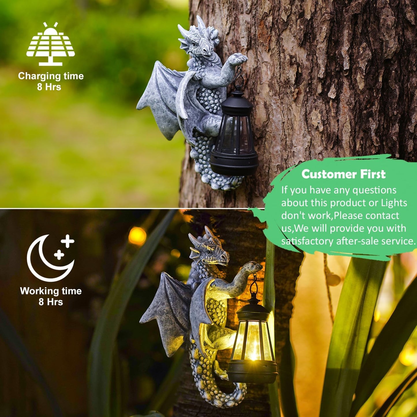 Tree Hugger Garden Dragon Statue with Solar Lantern - Outdoor Decor Welcome Sign and Tree Face Garden Gift - Perfect Gardening Gift Idea, 13.97cm x