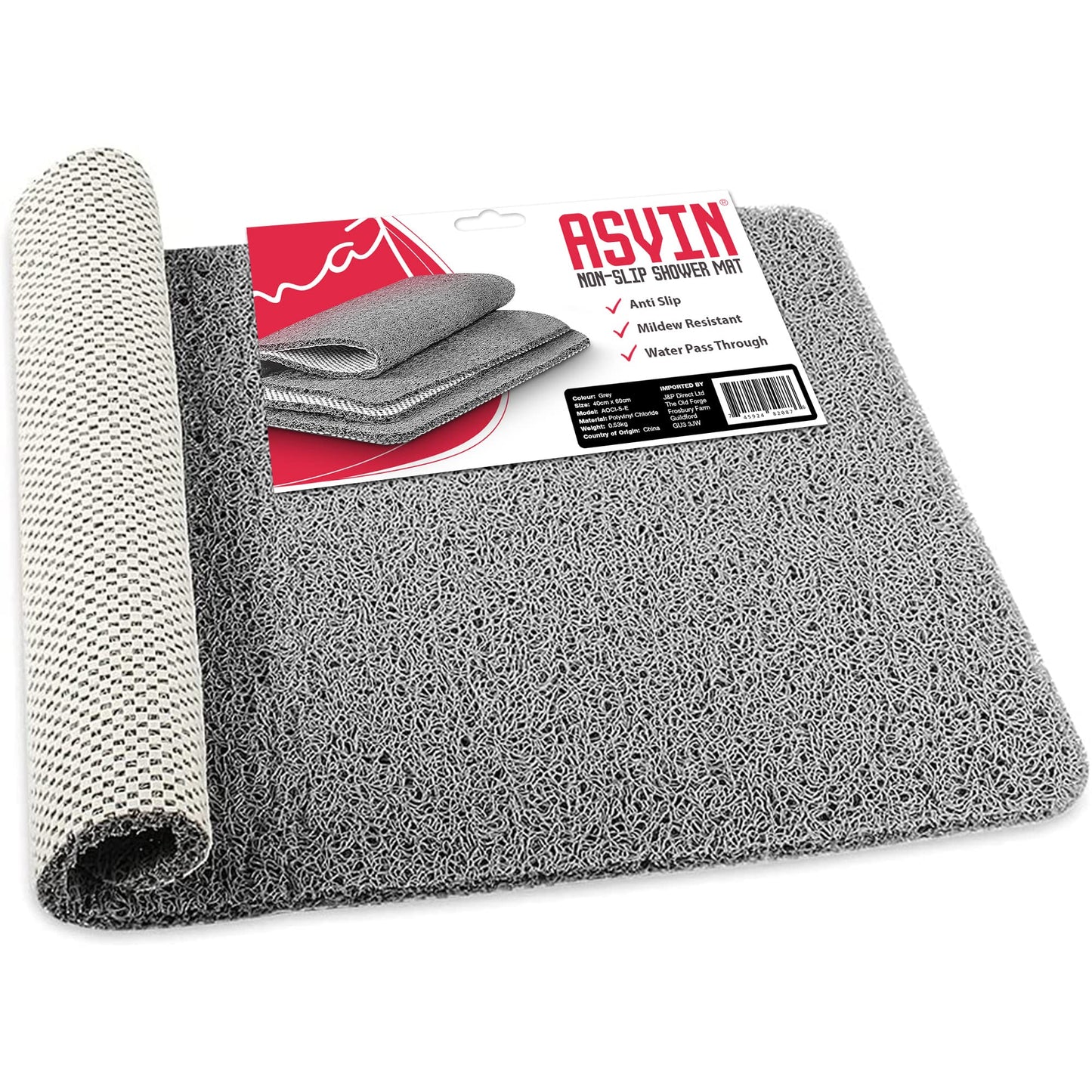 Asvin Soft Textured Shower Mat Non Slip Anti Mould for Inside Shower & Bath (24"x16" inch) Phthalate Free Rubber Loofah Bathroom Mats for Slippery