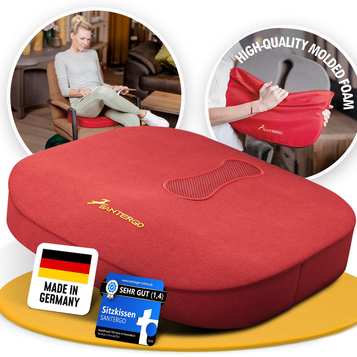 SANTERGO Orthopaedic Seat Cushion [Dimensionally Stable & Comfortable] - Seat Cushion for Office Chair and Car - Seat Cushion Chair, Seat Cushion