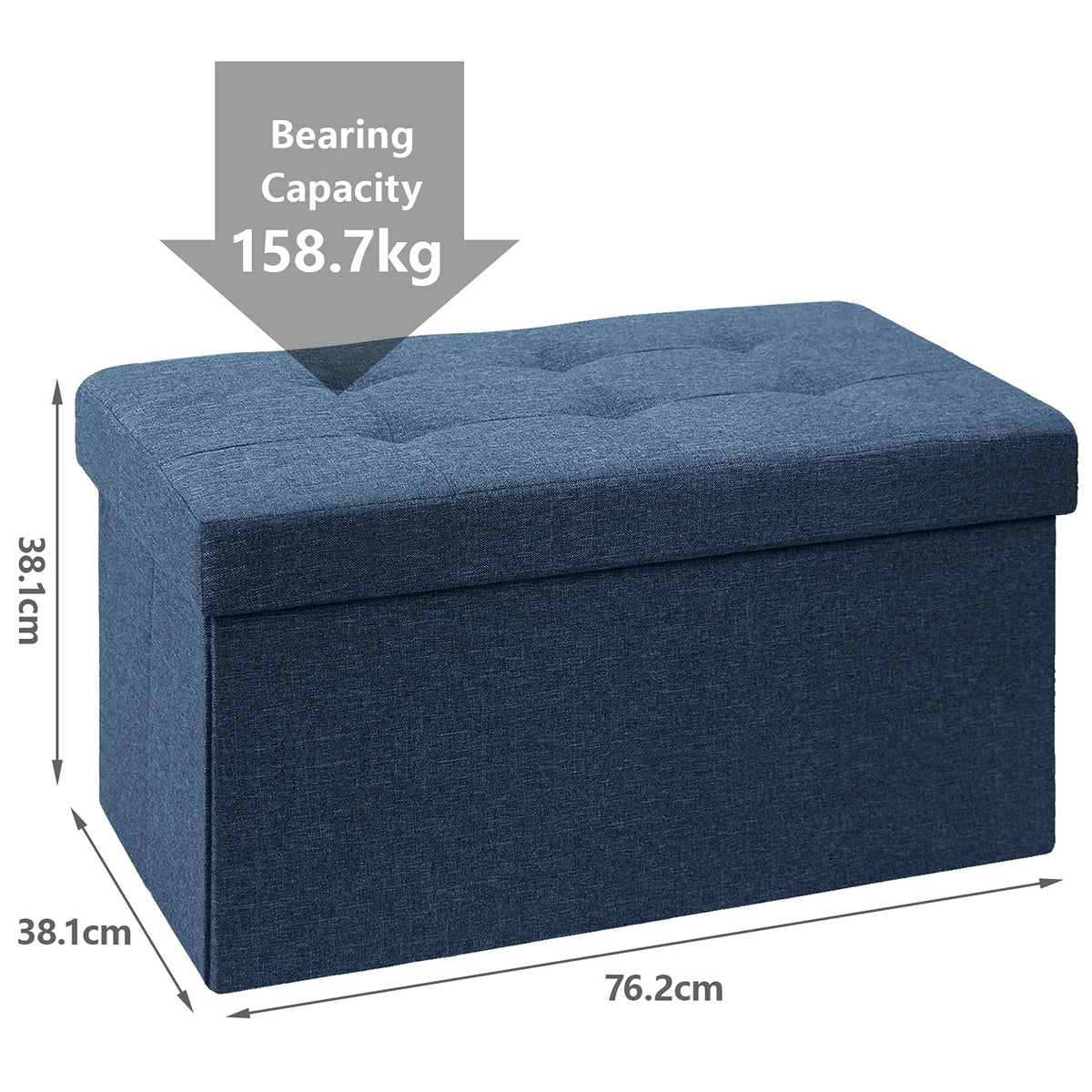BRIAN & DANY Folding Linen Storage Boxes Footstool Ottoman, Foot Rest Stool, Foldable Seat Bench Footrest - Navy Blue, 76 x 38 x 38 cm
