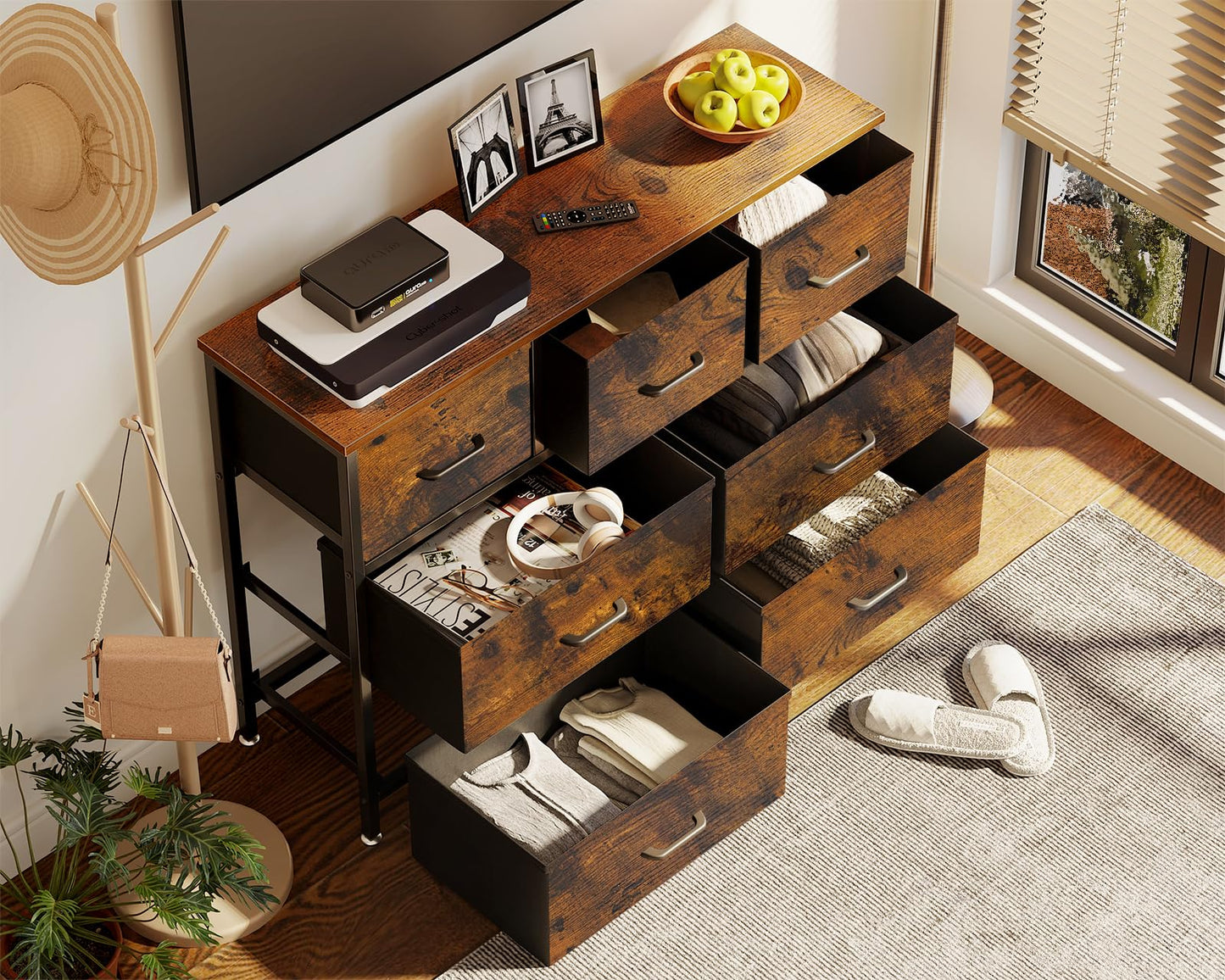 Coleshome Chest of Drawers Bedroom with 7 Drawers, Fabric Drawers, Vintage