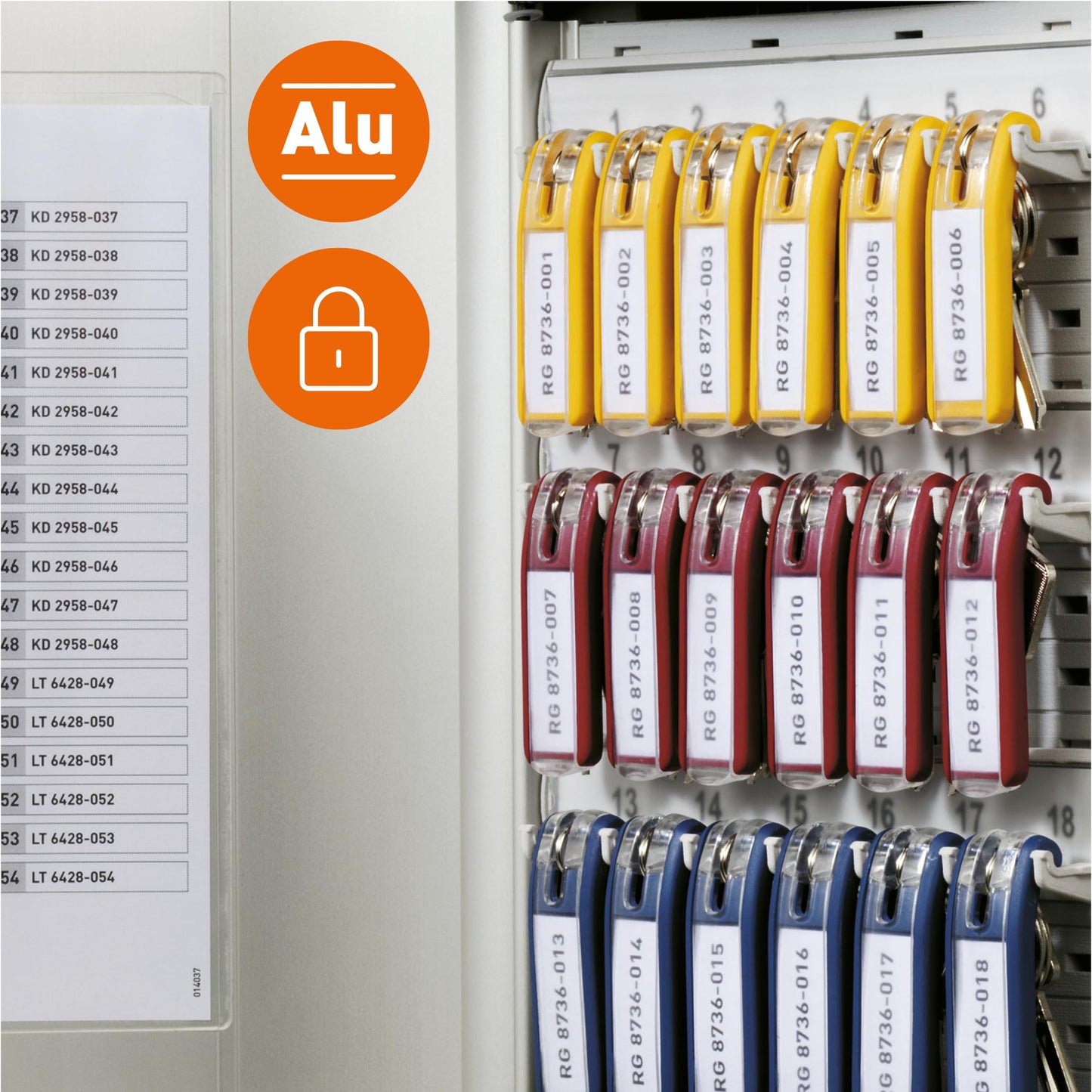 Durable Key Safe Box 54 - Wall Mounted Lockable Cabinet - Holds up to 54 Key Clips - Includes Secure Lock - Aluminium and Includes 6 Key Clips