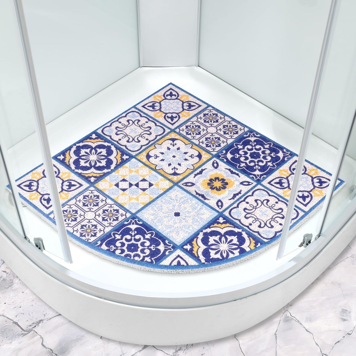 Corner Bath Mat 70 x 70 cm: Large Sector Loofah Non Slip Anti Mould for Inside Shower - Soft Texture with Drain Holes - Quadrant Bathroom Massage Mat