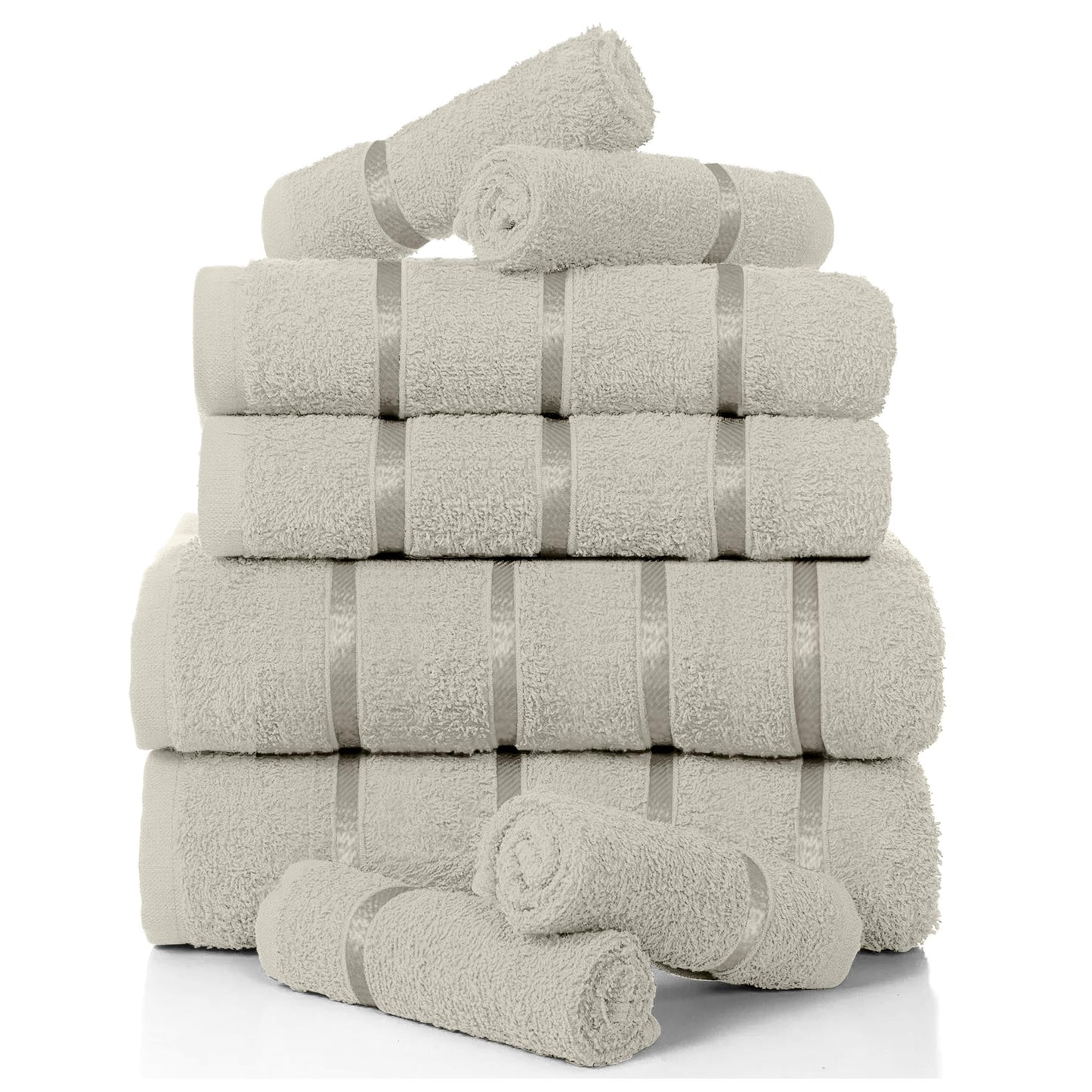 Luxury 8 Pack Boston Bale Set, Extra Soft 100% Egyptian Cotton, Highly Absorbent Towel 450 GSM, CREAM, MAIL BAG