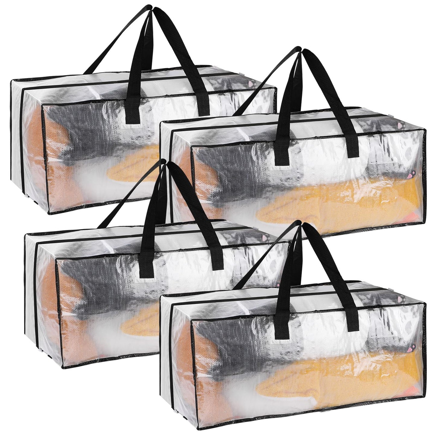 4 Pack 92L Clear Clothes Storage Bags, Waterproof Heavy Duty Moving Storage Tote with Strong Zipper&Handles for Moving House, Blankets