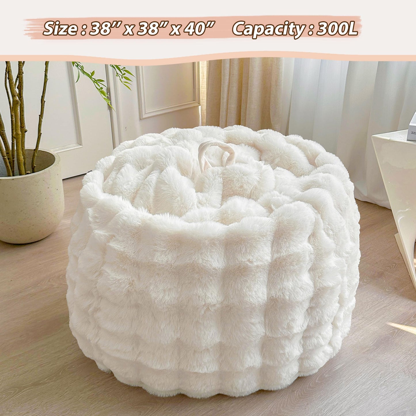 LIFEREVO 3FT Fluffy Faux Rabbit Fur Bean Bag Chair Cover, No Filler, Beige