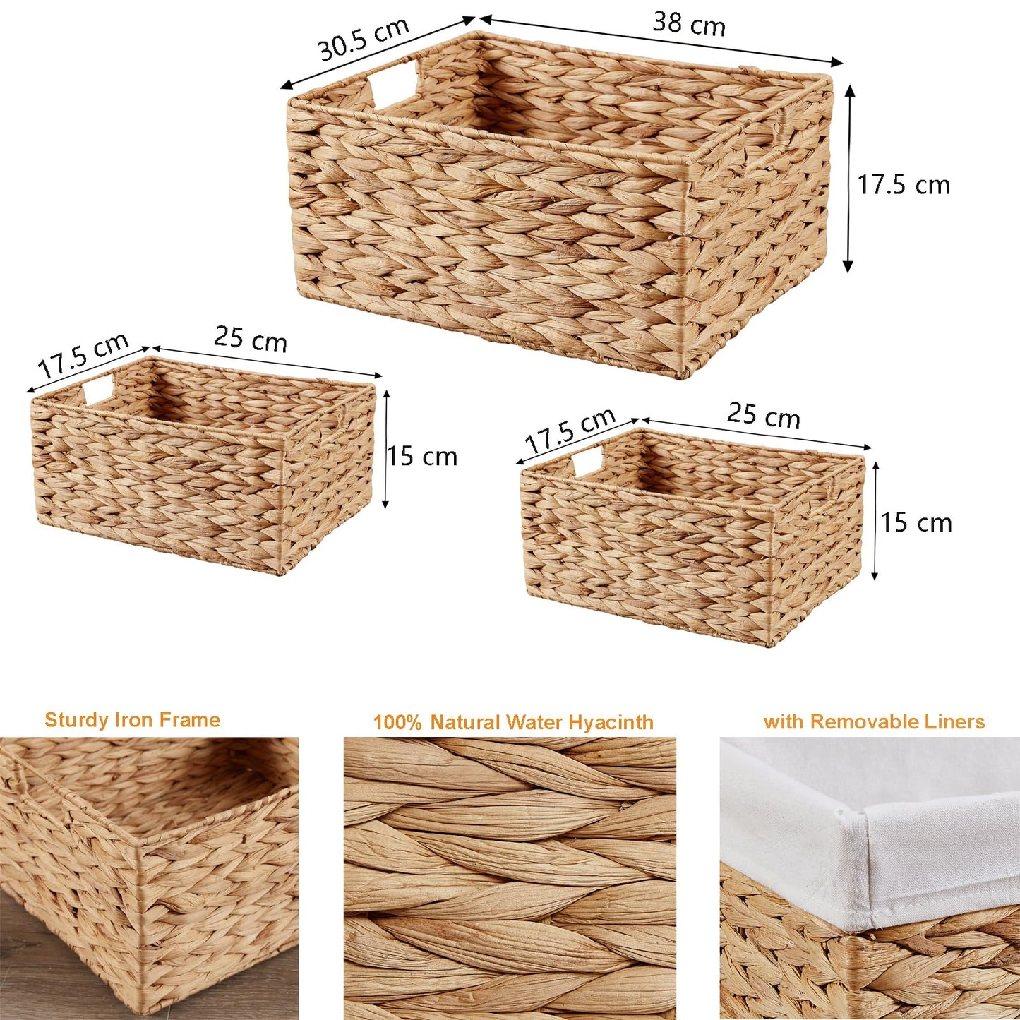 Vagusicc Wicker Storage Basket with Handles and Removable Fabric Lining