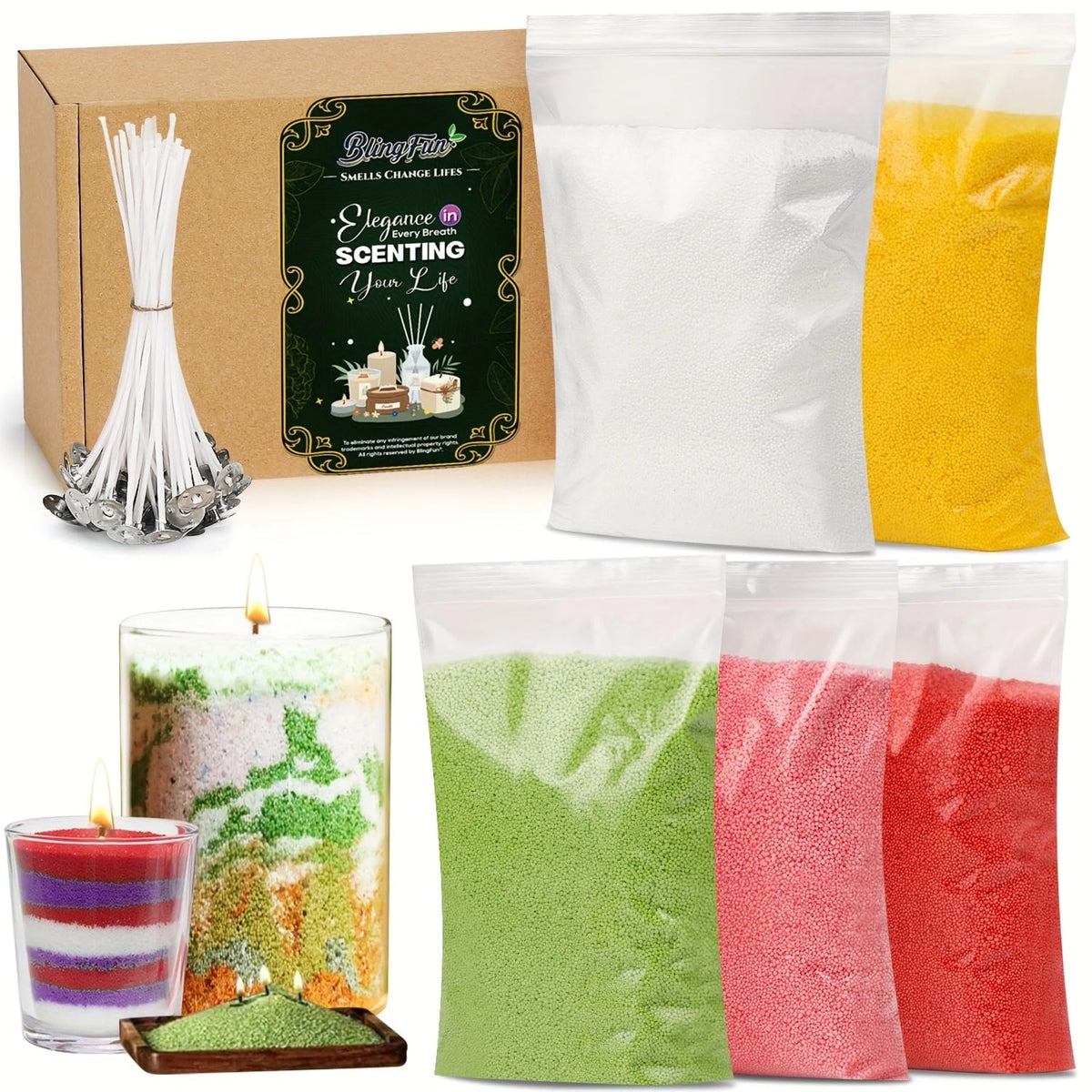 5 Color DIY Sand Wax Candle Making Kit ? Refillable Pearled Wax with Candle Wicks, Scented Candle Supplies for Halloween, Christmas, Wedding, Home