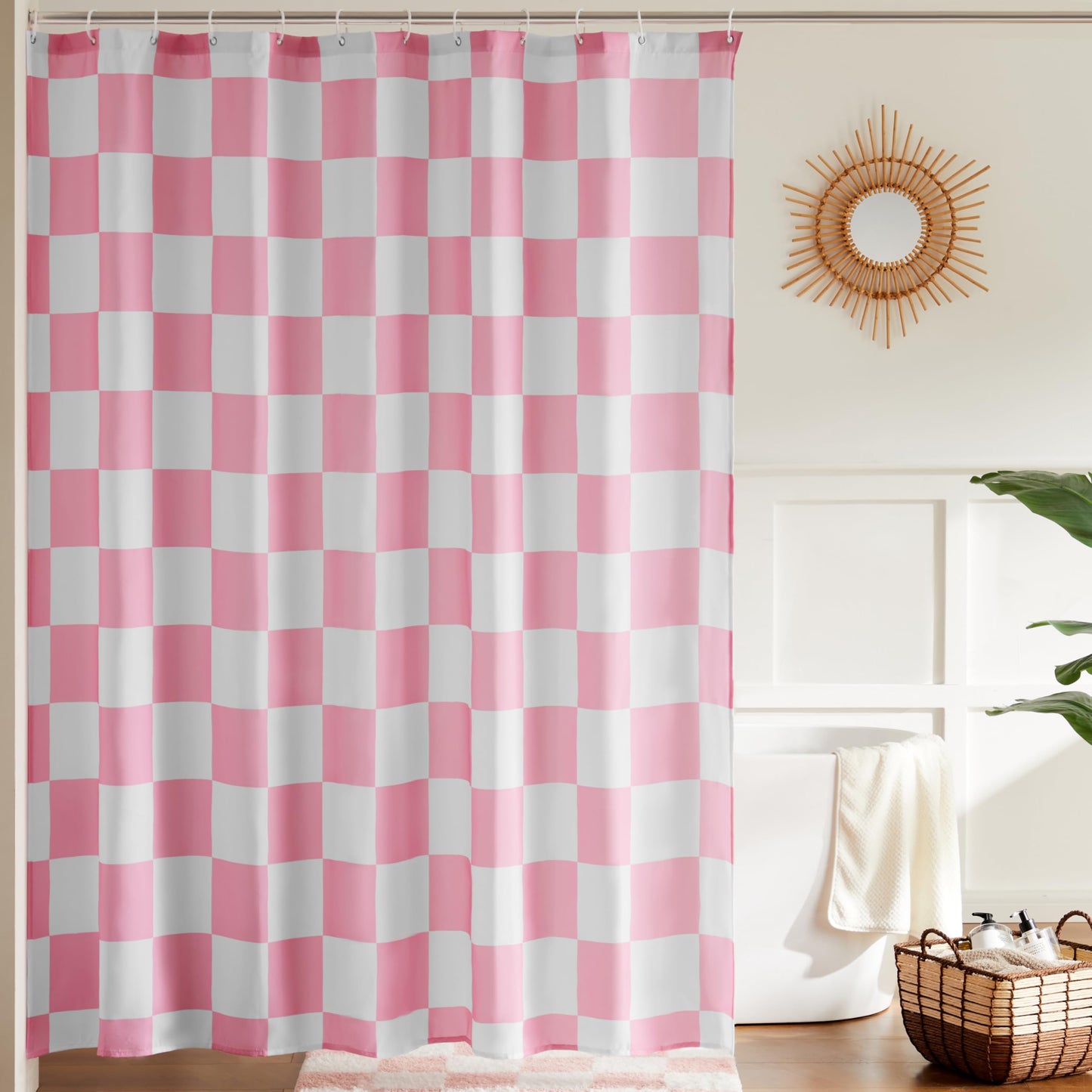 Ohocut Checkered Shower Curtain, Pink Shower Curtains for Bathroom, Cute Retro Checkerboard Shower Curtain Vintage Aesthetic, Machine Washable Fabric