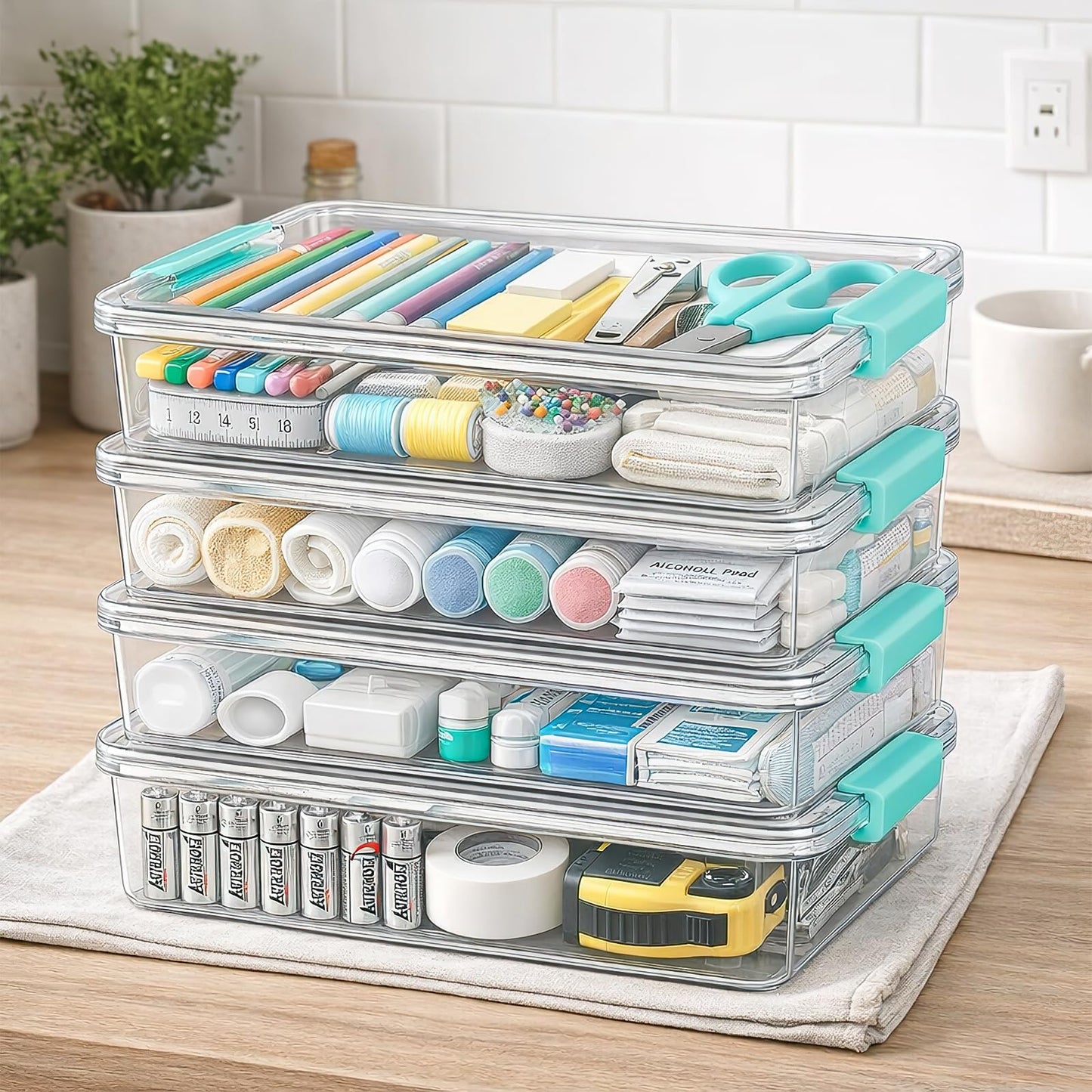 MSYU 4 Pack Plastic Storage Bins with Lids, 5.7 L Clear Sensory Bins, Arts Crafts Organizers and Storage