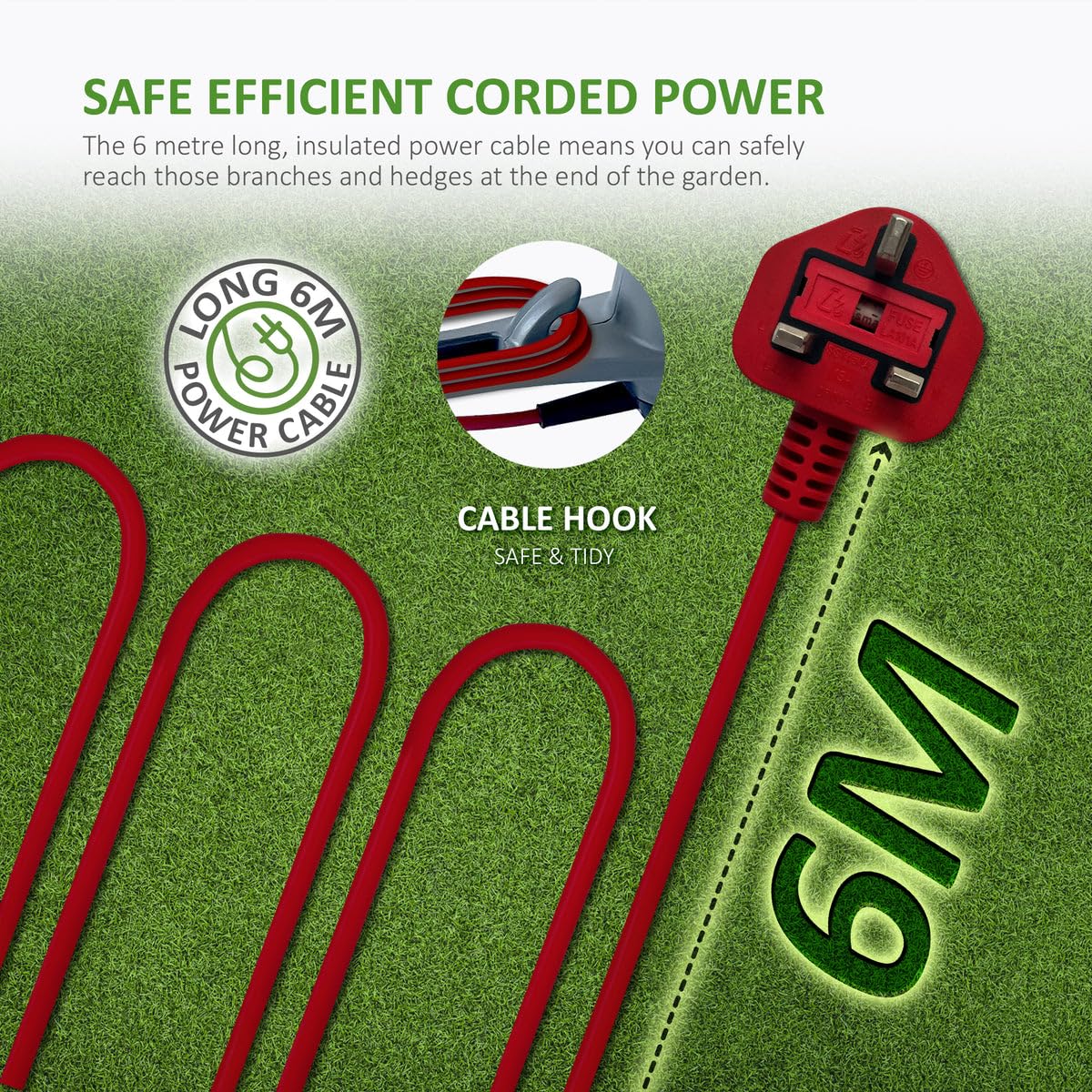 NETTA Hedge Trimmer and Cutter - 600W - 55cm Diamond Cutting Blade - 16mm Tooth Opening - 6M Power Cable - Ultra-Light 2.5Kg - Two-Way Safety Switch -