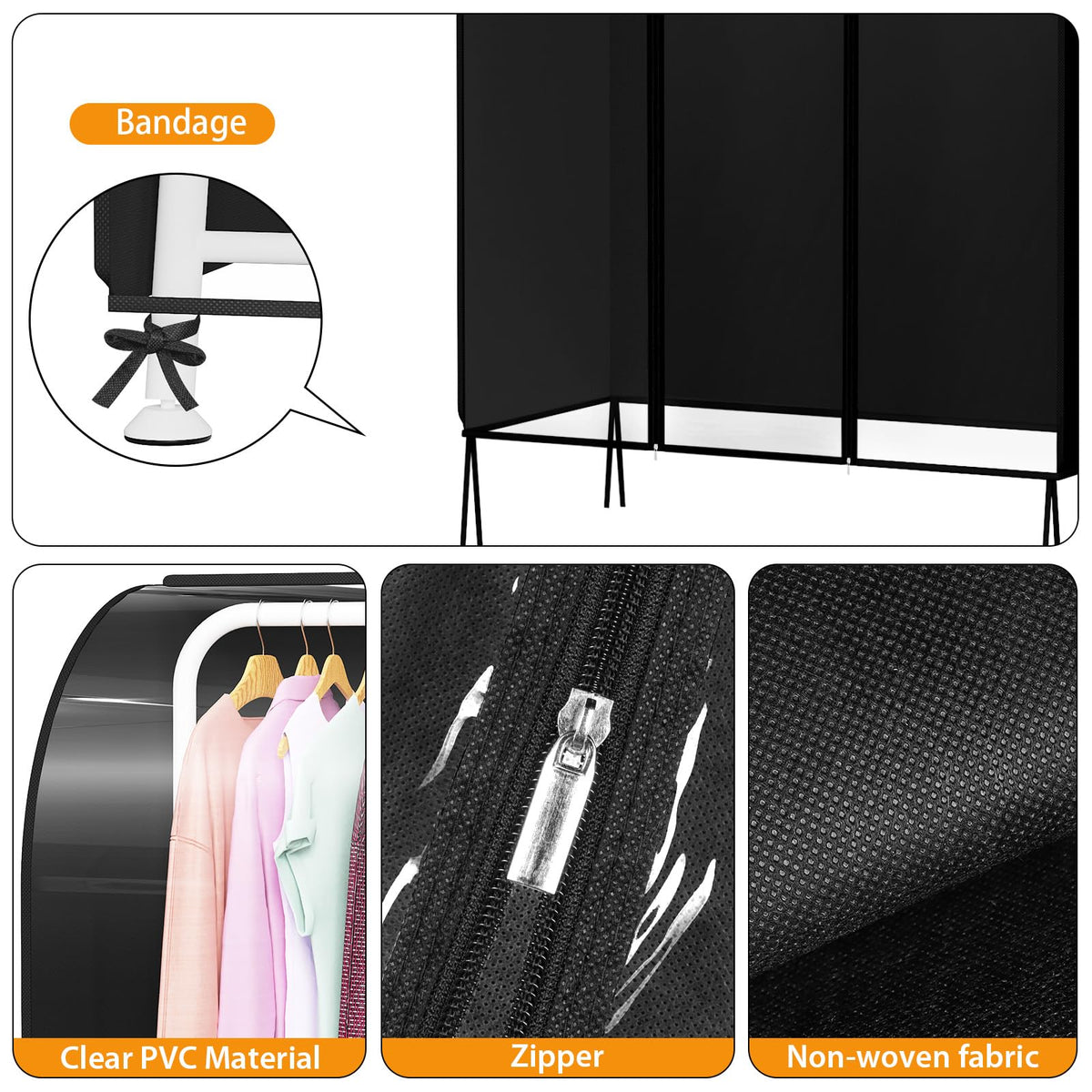 Syeeiex 3.6ft Translucent Clothes Rail Cover with Double Strong Zipped 43" Dustproof Cover Protective Zip Cover for Hanging Garment