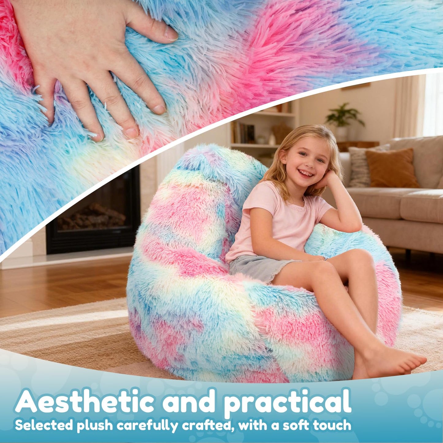 Fluffy Bean Bag Cover (Cover Only, No Filler), Extra Large Plush Tie Dye Beanbag Chair Slipcover