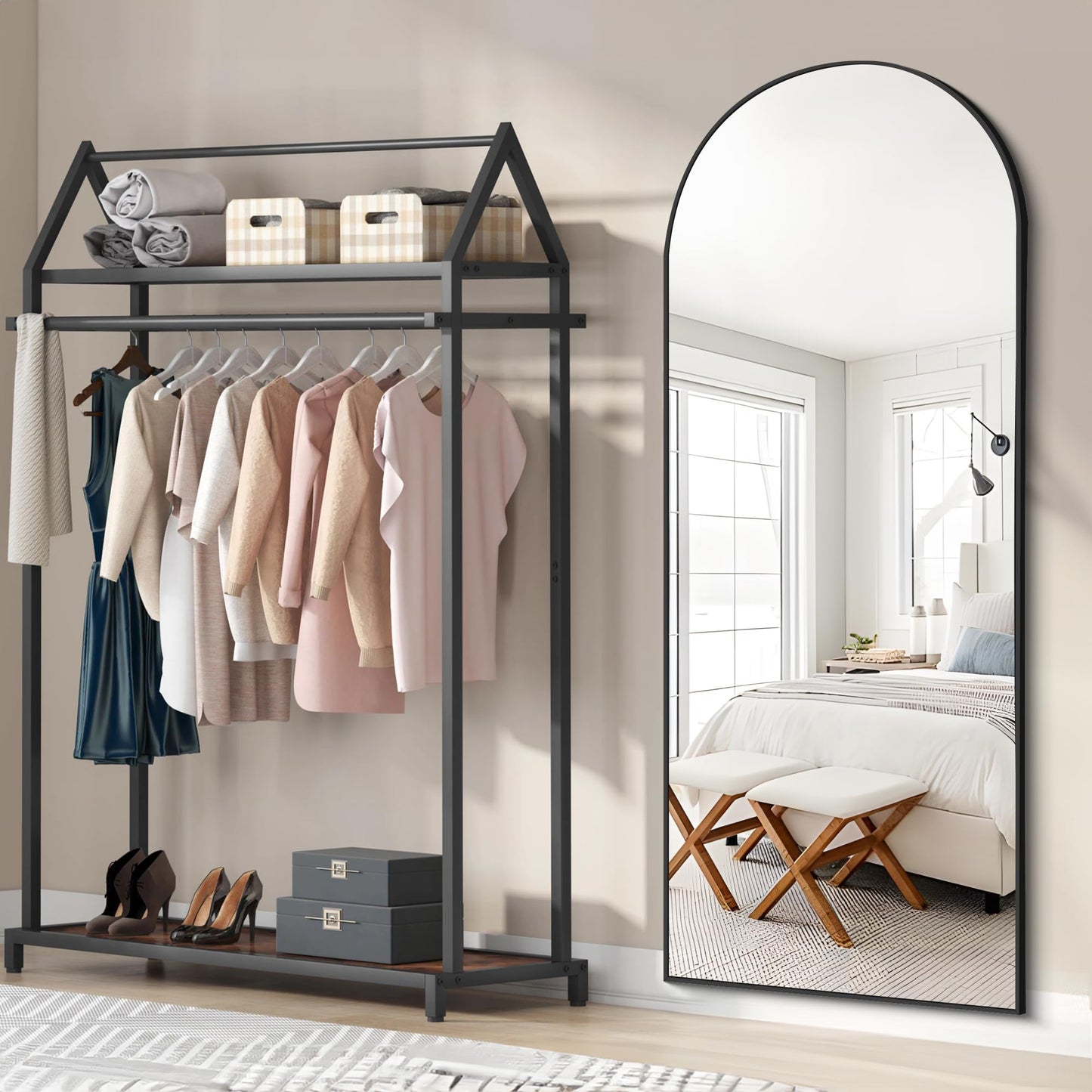 COFENY Arch Full Length Mirror, 165 x 60 cm Black Full Body Mirror with Aluminum Frame, Large Wall Mirror Standing Leaning or Hanging, Floor Mirror
