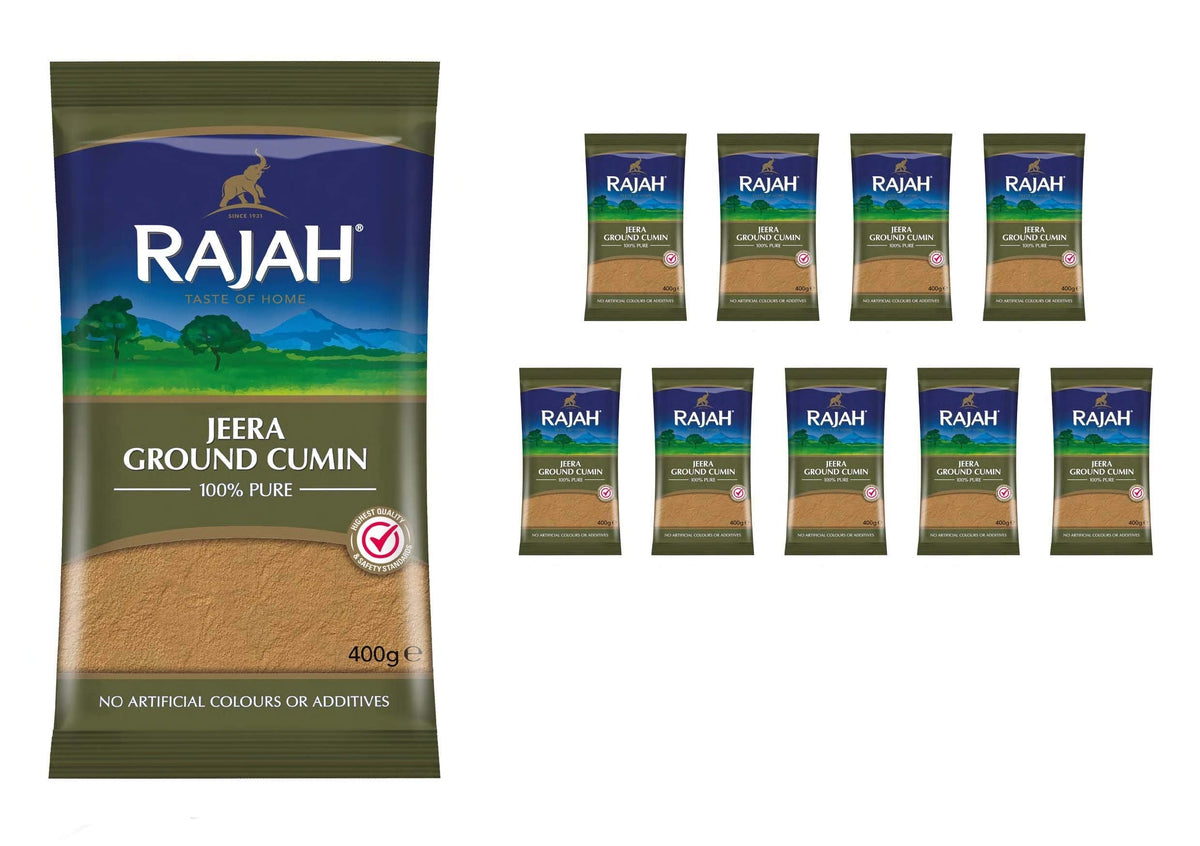 Rajah Spices Jeera Ground Cumin | Jeera | Cumin Powder | Jiru | JIRA | (400g (Pack of 10))
