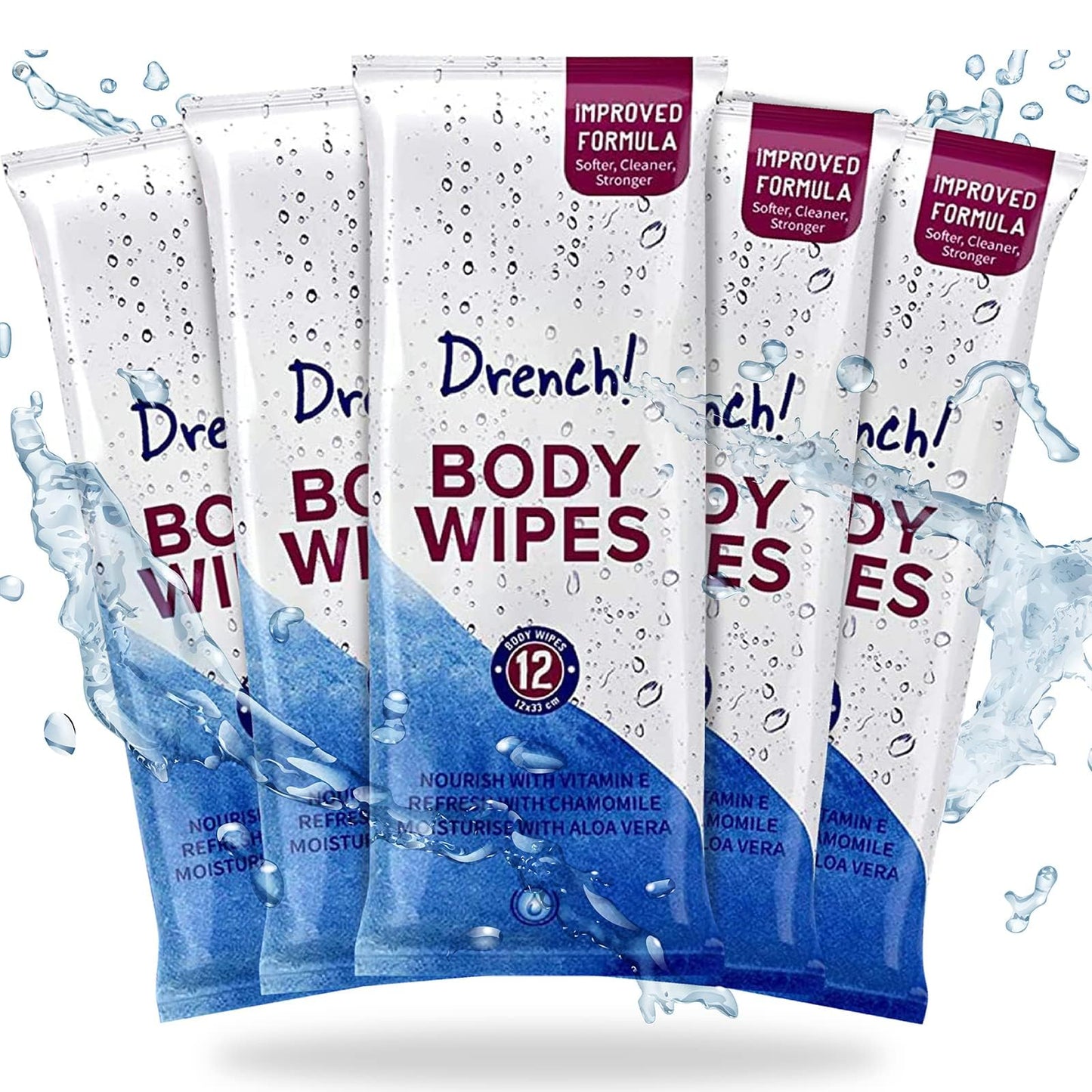Drench! 60 Pack Luxury Body Wipes for Adults No Shower | No Water Bathing & Cleansing Wipes | Microwaveable Rinse-Free Wipes | Big Wet wipes for