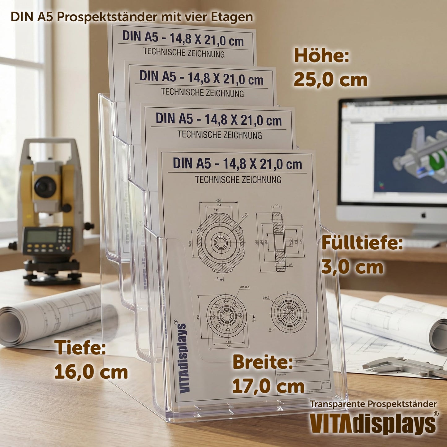 DIN A5 Table Brochure Stand with Four Levels, Flyer Stand, Transparent Flyer Holder and Brochure Holder, Leaflet Stand