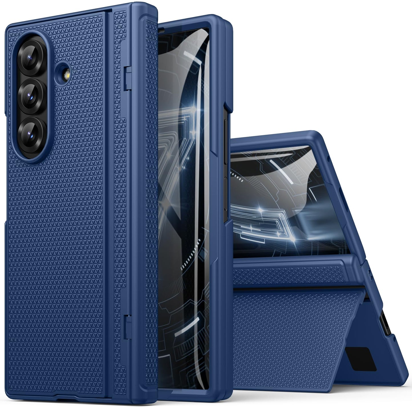 SIXBOX for Samsung Galaxy Z Fold 7 Case with Hinge Protection & Kickstand, Front Glass Screen Protector, Slim & Rugged, Hard Full Cover, Daily
