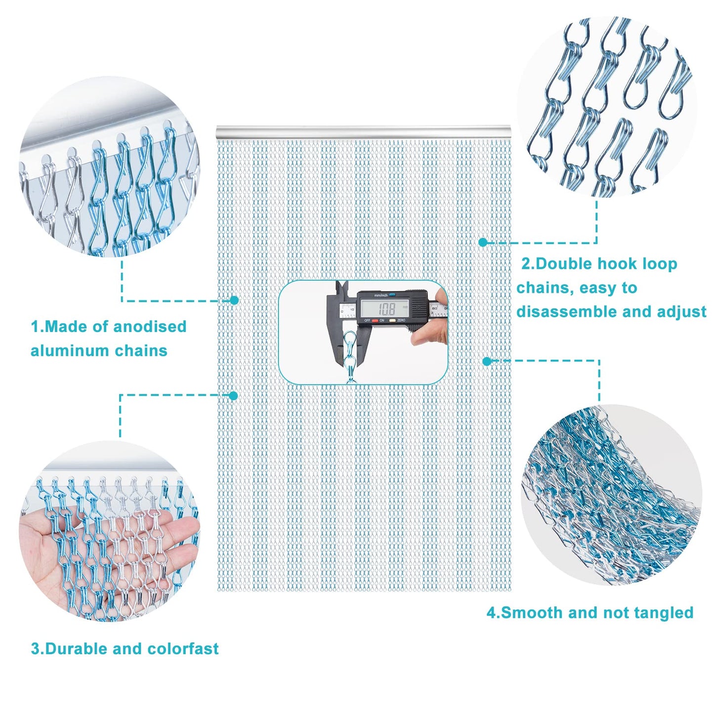 LYMMIYTC Chain Curtain Door Screens 90 x 200cm Aluminium Chain Curtain for Doorways Decoration, Metal Fly screens Insect Blinds Pest Control (Blue &