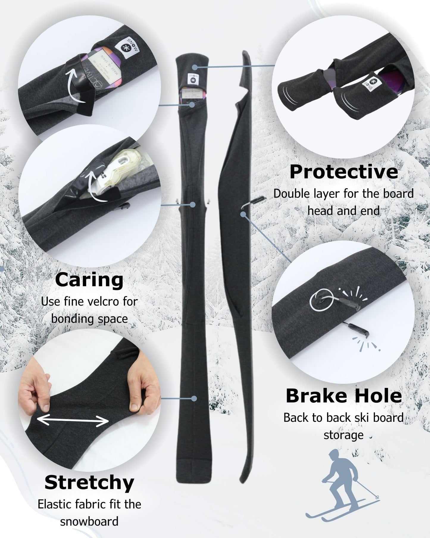MONS Snow Skis Protection Fabric Soft Sleeve Cover Wide Open Easy Pack (S)