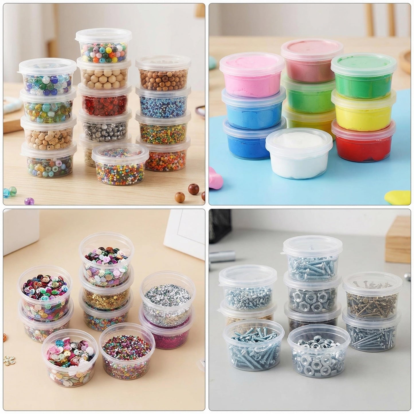 Feelava Slime Containers 24 Pack, Leakproof Clear Plastic Foam Ball Storage Cups Storage Jars Containers With Lids Slime Pots Tubs (40g)