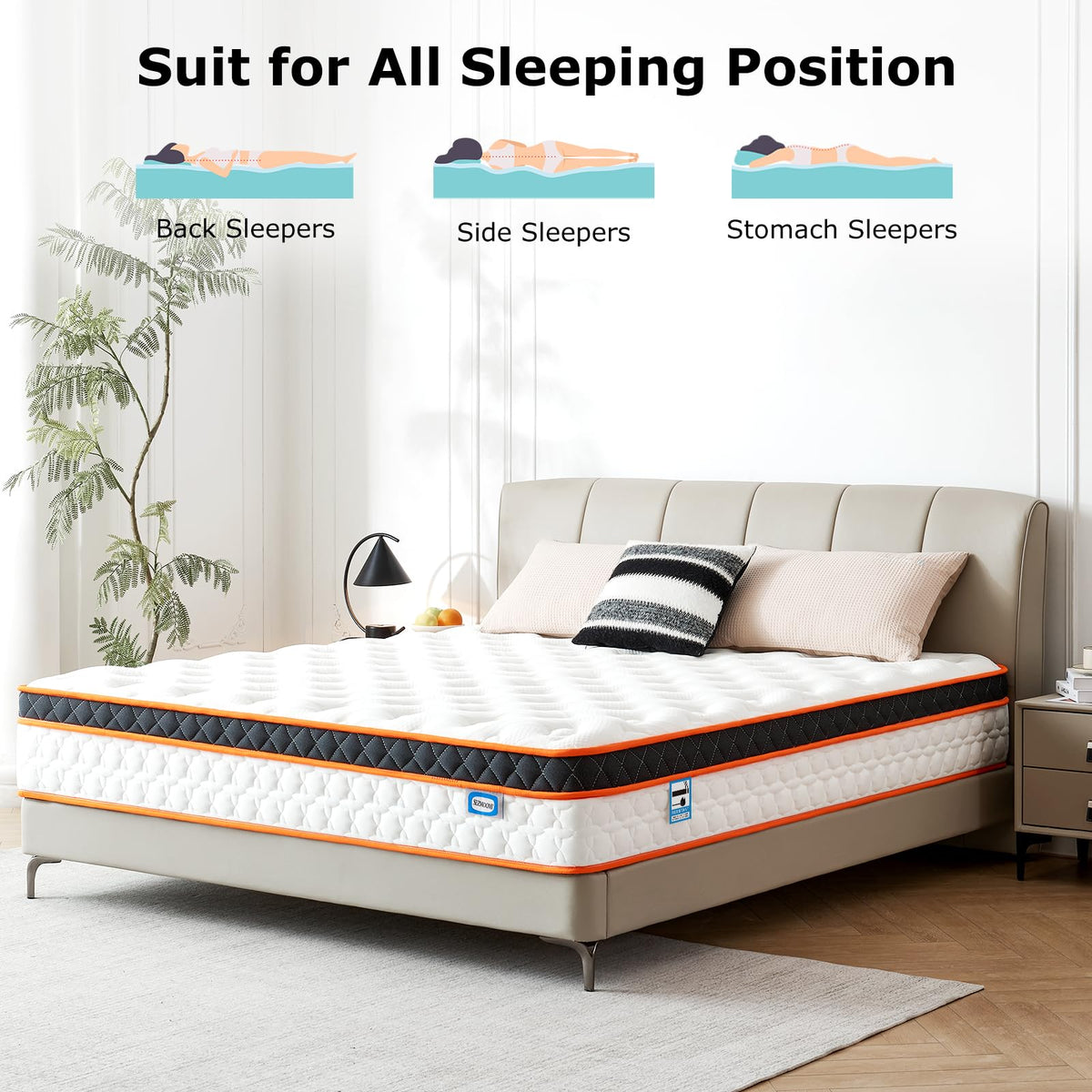 SEZMOONSI 5FT King Size Mattress, 10.6 Inch Medium Firm Hybrid King Mattress with Gel Memory Foam & Pocket Springs