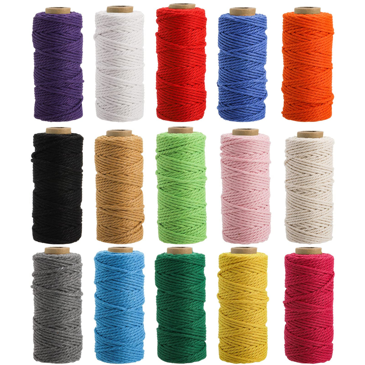 ZEAYEA 15 Rolls Macrame Cord, 2mm x 480 Yards Natural Cotton Twine String Cord, 3 Strand Twisted Soft Macrame Rope for Artworks, Wall Hanging, Plant