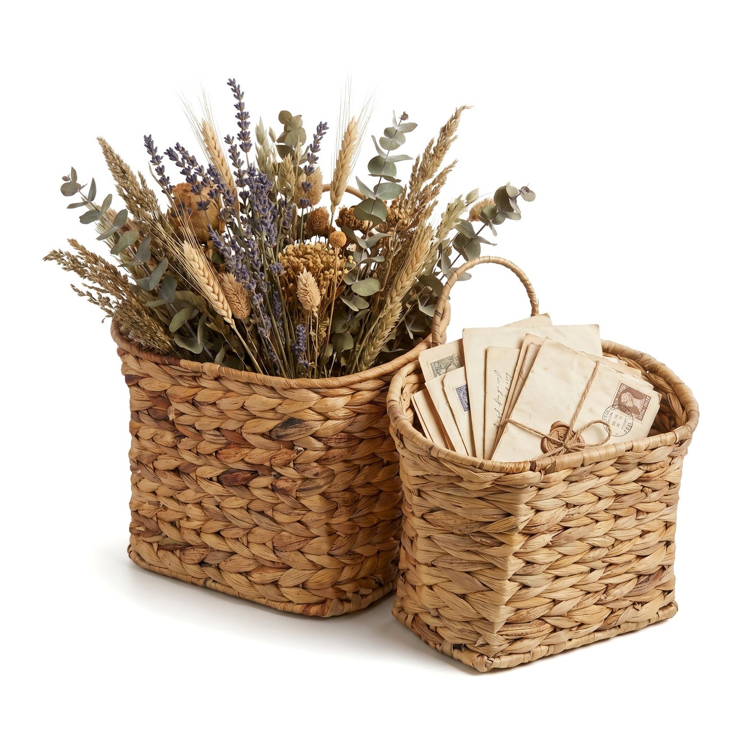 FRONDENT Wall Basket 2 PCS, Hanging Flower Baskets for Front Door, Wall, Wedding Décor, Handmade Water Hyacinth Woven Baskets