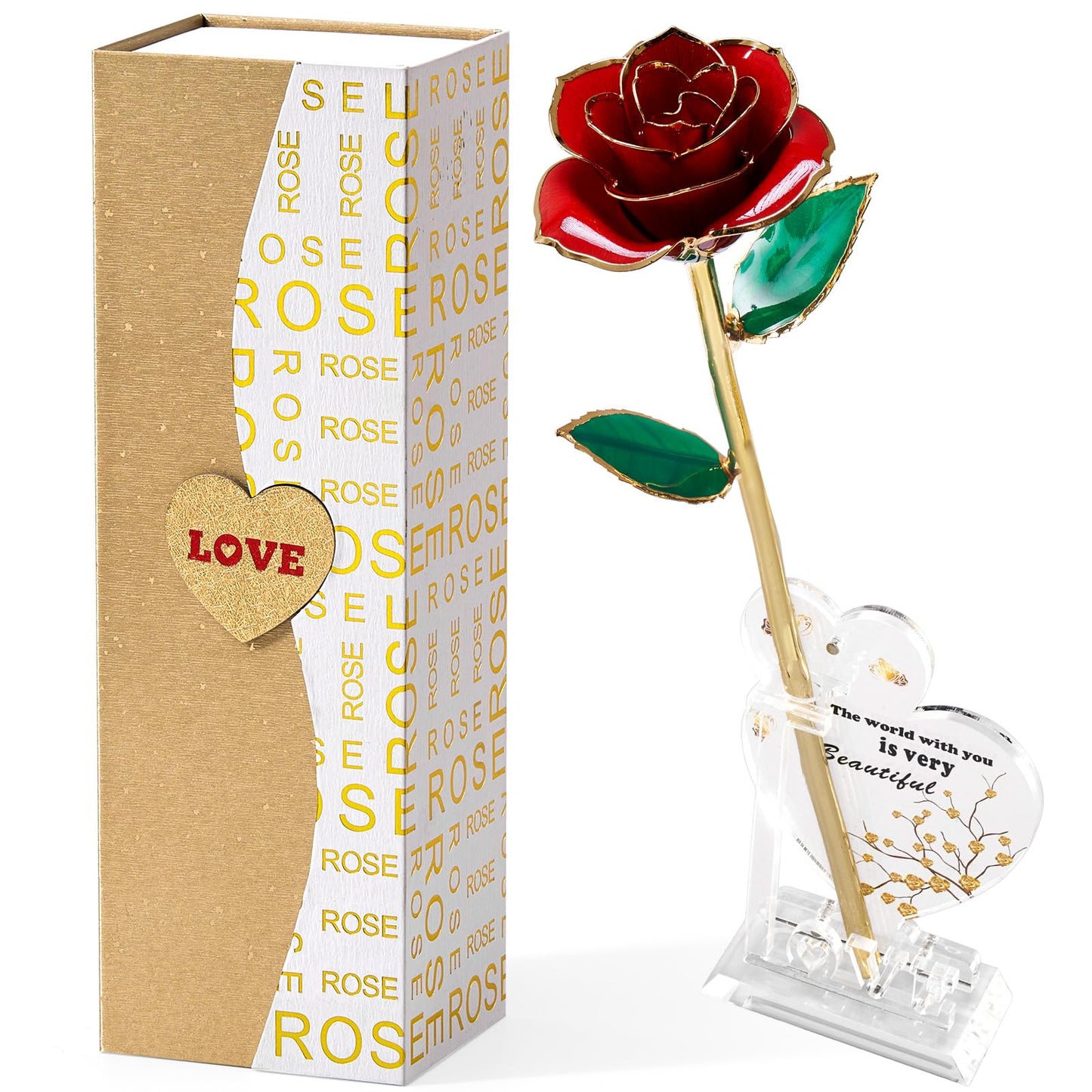 Mikasol Gold Dipped 24K Forever Preserved Rose, 1 Pack Infinity Flower Decor Hand Dipped Romantic Gift for Women in Her Wife Girlfriend Birthday