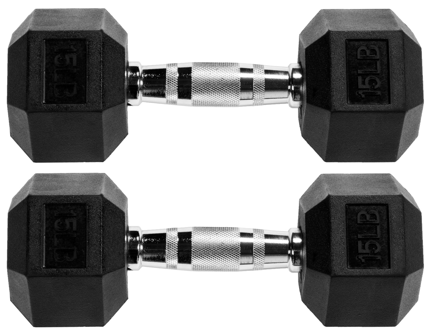 Signature Fitness Sporzon Rubber Encased Hex Dumbbell, 15LB Pair, Black