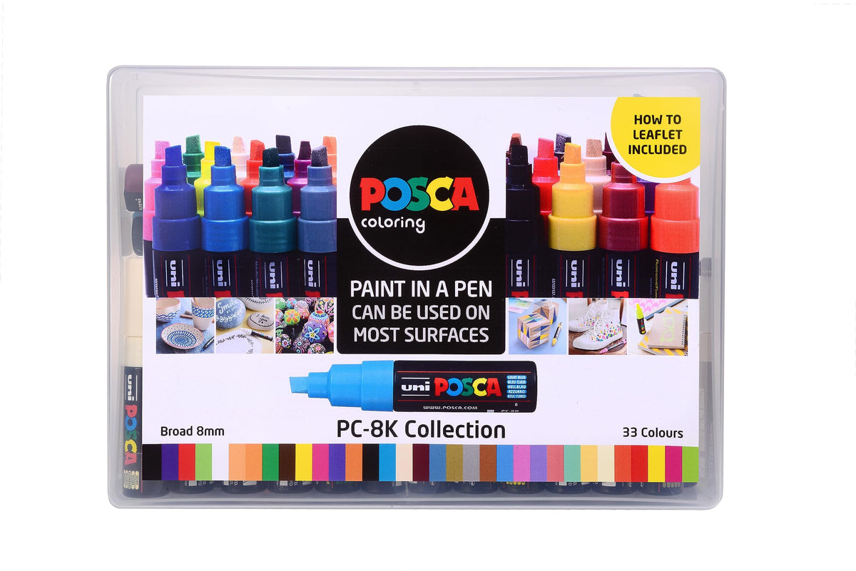 POSCA PC-8K Permanent Marker Paint Pens. Broad Chisel Tip for Art & Crafts. Multi Surface Use On Wood Metal Paper Canvas Cardboard Glass Fabric