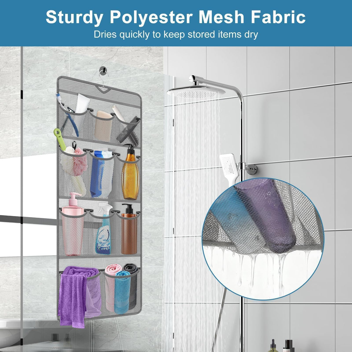 EEEKit Hanging Shower Organizer, 11 Pockets Quick Drying Mesh Shower Caddy, Portable Space Saving Bathroom Organizer to Hold Shampoo, Soap, Loofah