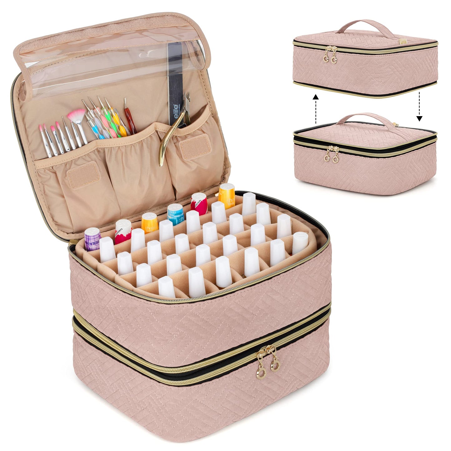 Luxja Nail Polish Organiser Case, Detachable 2 Layers Nail Varnish Case - Hold 60 Bottles (15ml - 0.5 fl.oz), Nail Varnish Storage Bag (Patented