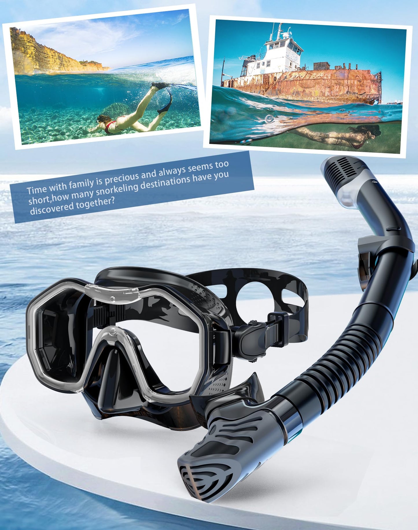 Lealinga Snorkel Set Adults 2Pack, Snorkel Mask Anti-Fog Panoramic View Diving Mask Dry Top Snorkel Kit with Travel Bag Diving Set for Snorkeling