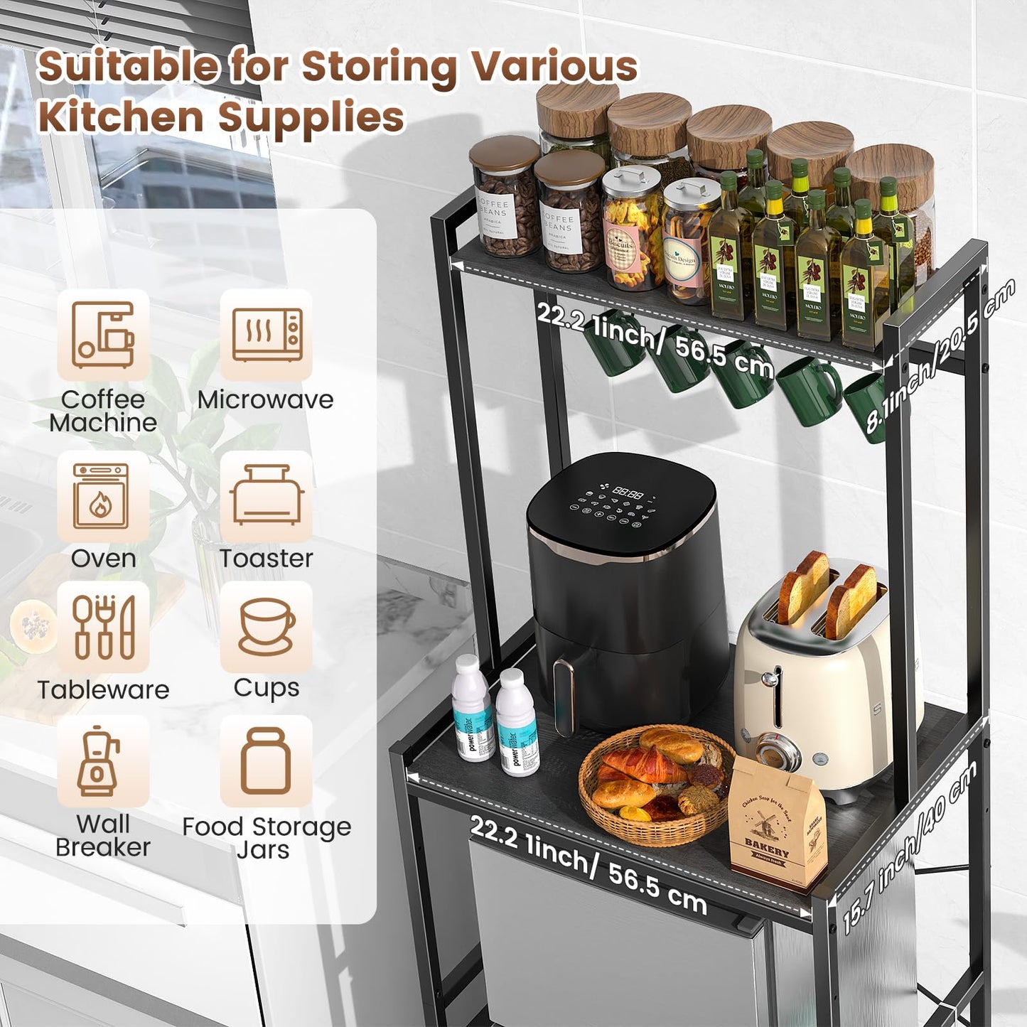 Housolution 2-Tier Mini Fridge Stand with Storage, Black