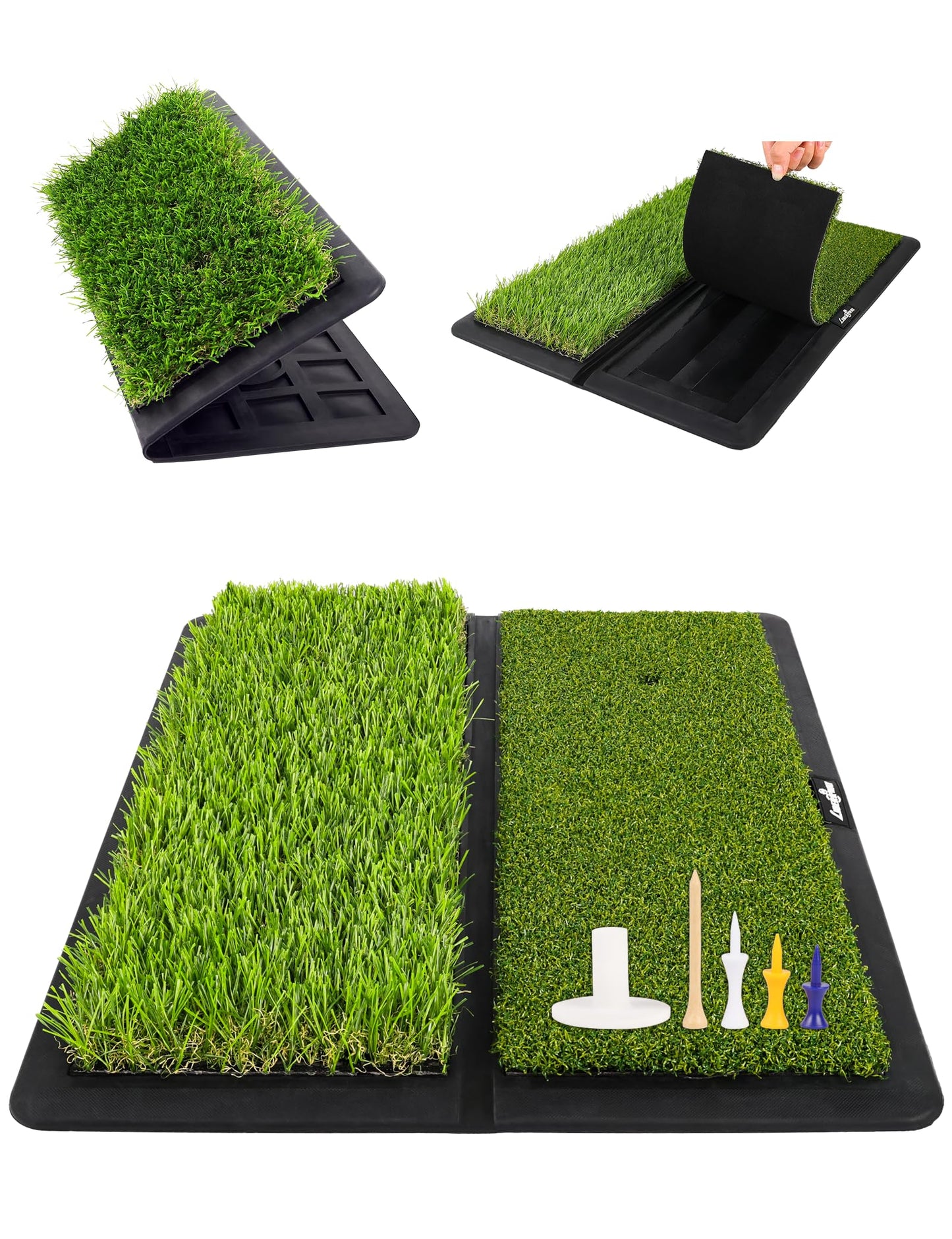 LIBERRWAY Golf Mat, Foldable & Replaceable Golf Hitting Mat with Fairway and Rough Synthetic Turf, Golf Practice Mat Include 5 Tees for Indoor and