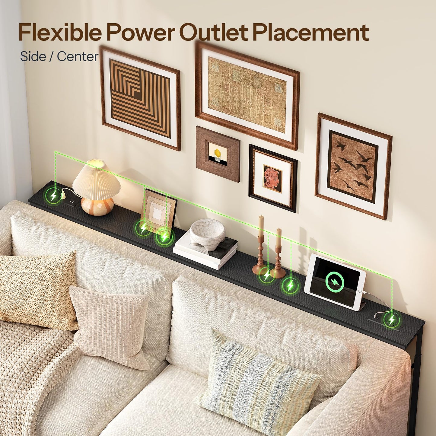 HOOBRO 200 cm Long Behind Sofa Console Table with 2 Power Outlets