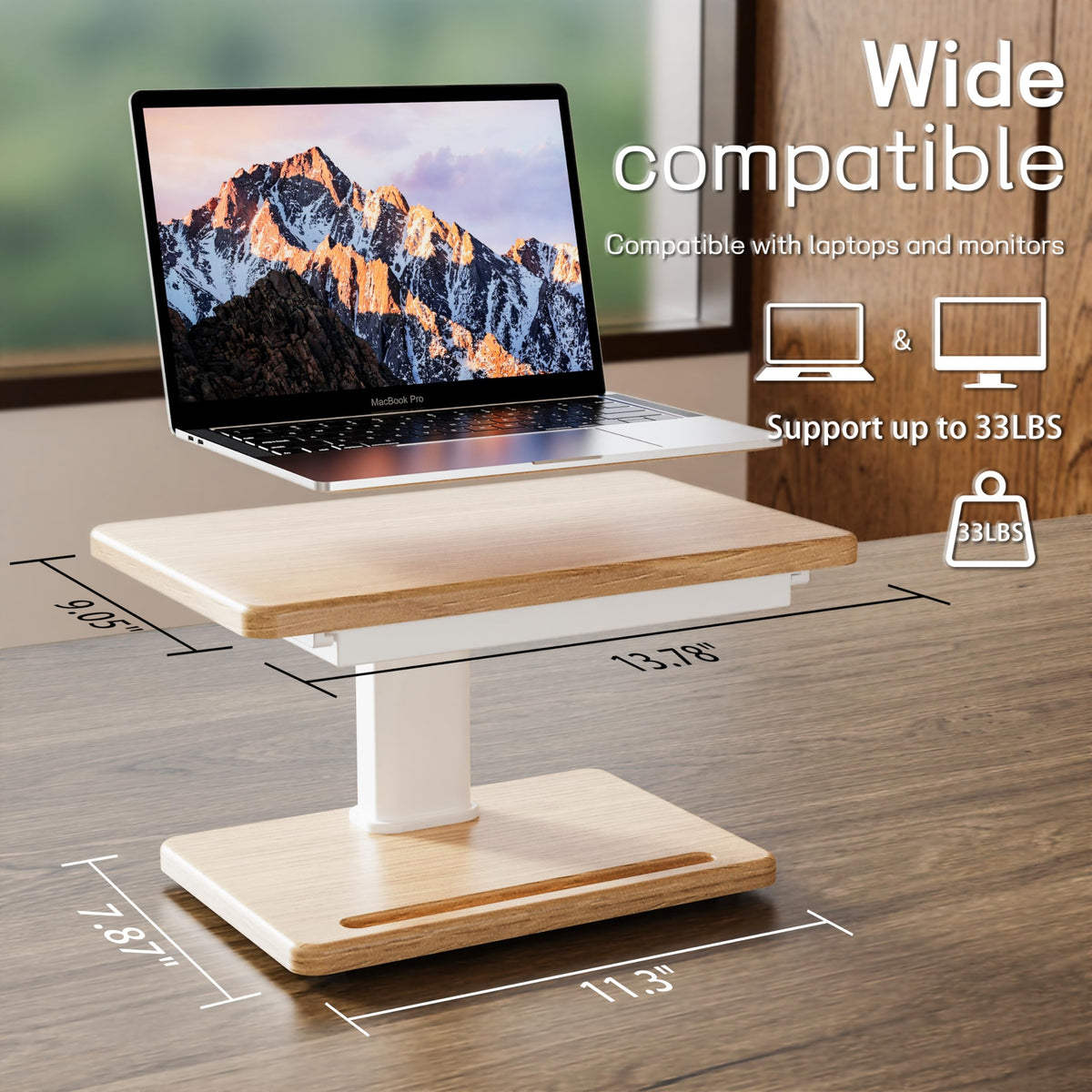 Fydeamer Wooden Monitor Stand with Storage Drawer