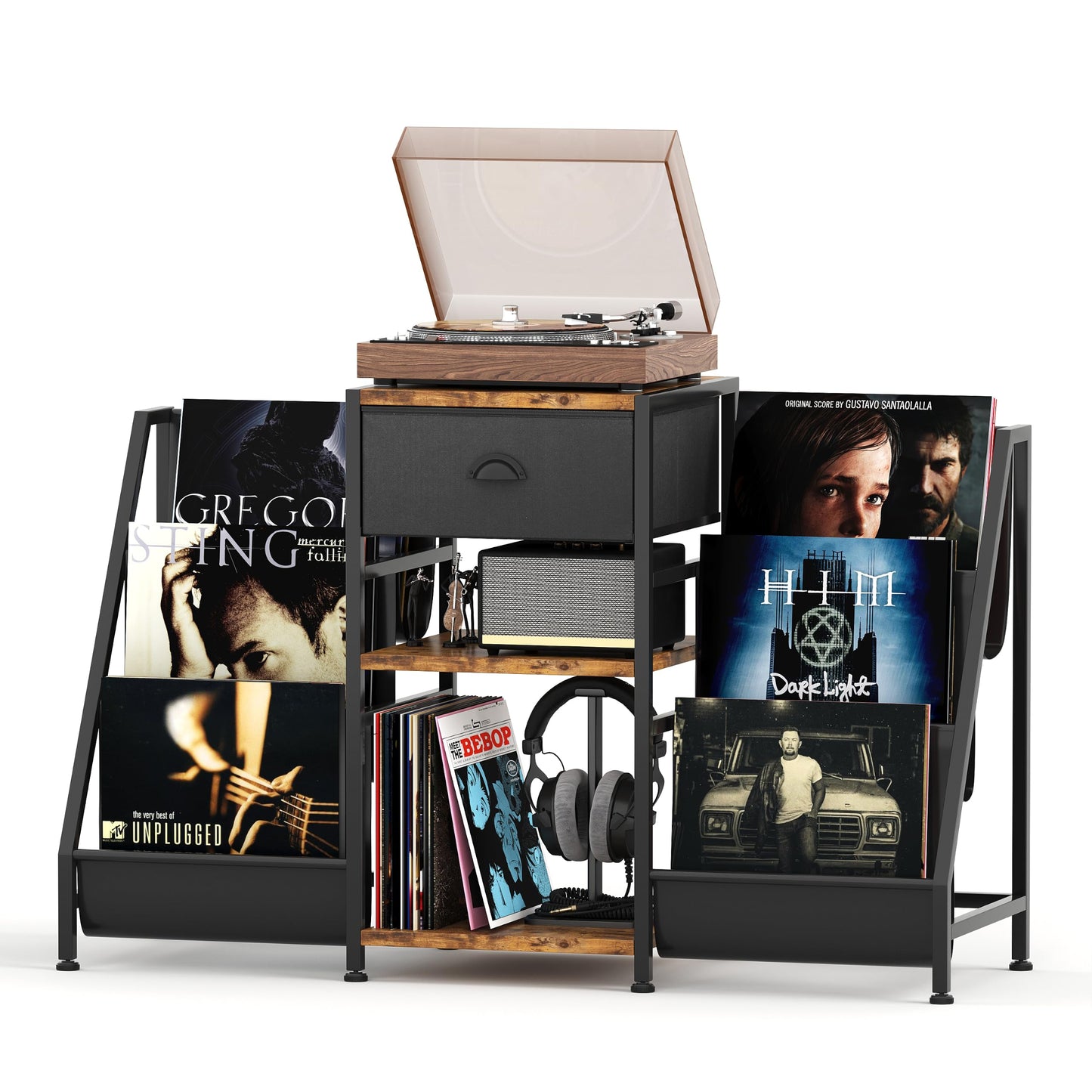 CAIYUN Record Player Stand with 3-Tier Storage, Turntable Table for Living Room, Holds Up to 280 Albums