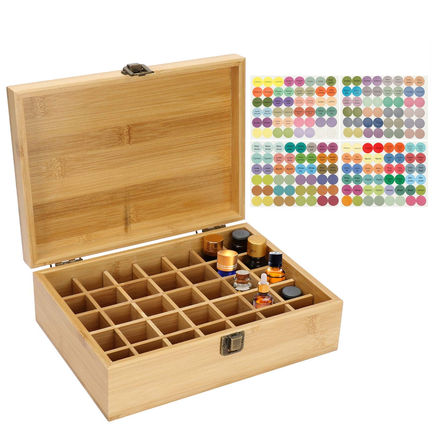 RoseFlower Bamboo Essential Oil Storage Box Home Fragrance Carrier Case, Holds 35 Bottles for 5, 10, 15ml
