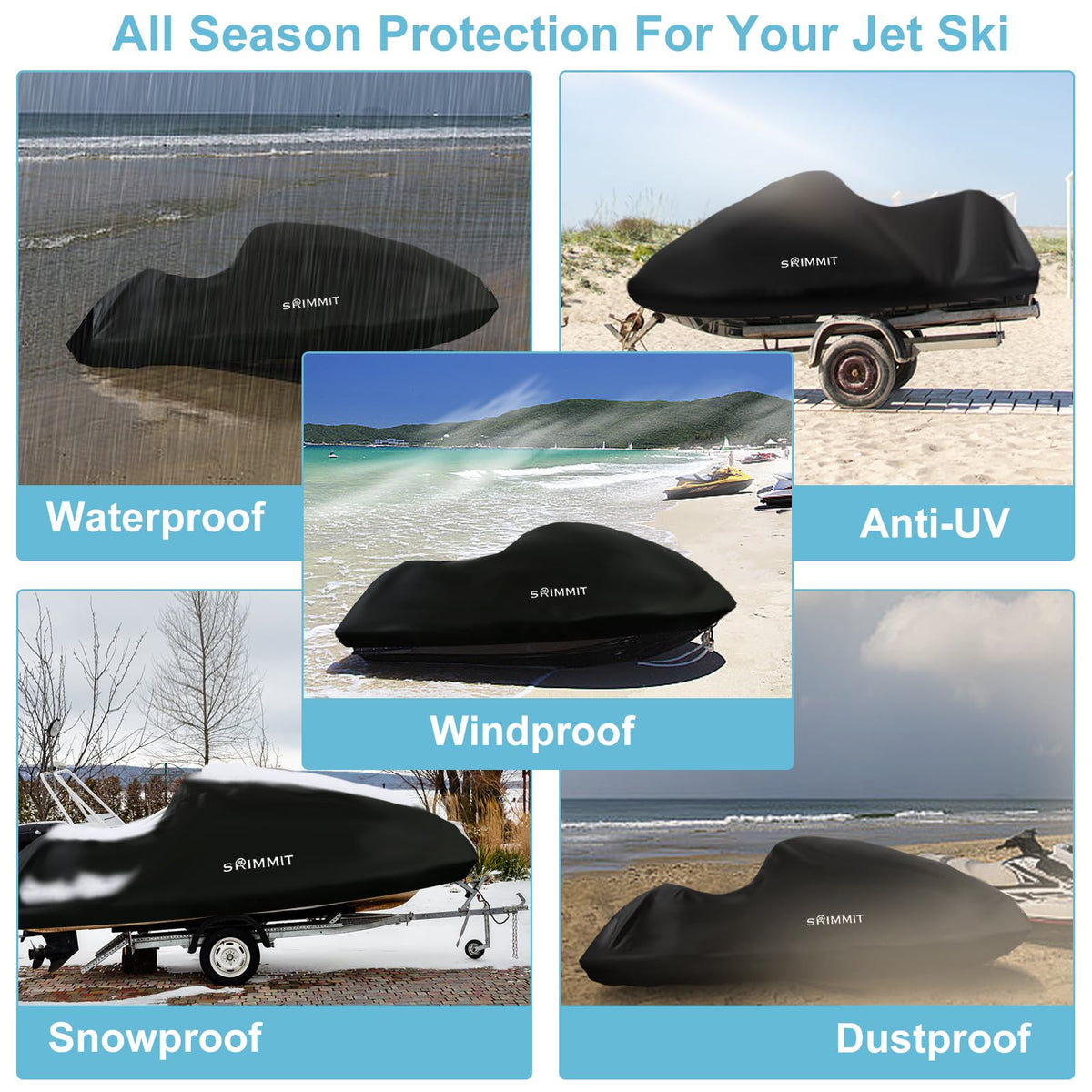 Boat Cover,Trailerable Jet Ski Cover 3 Seats,Heavy Duty 420D Oxford Fabric Motor Boat Cover Waterproof Marine Grade Anti-UV with 2 Air Vents and 4