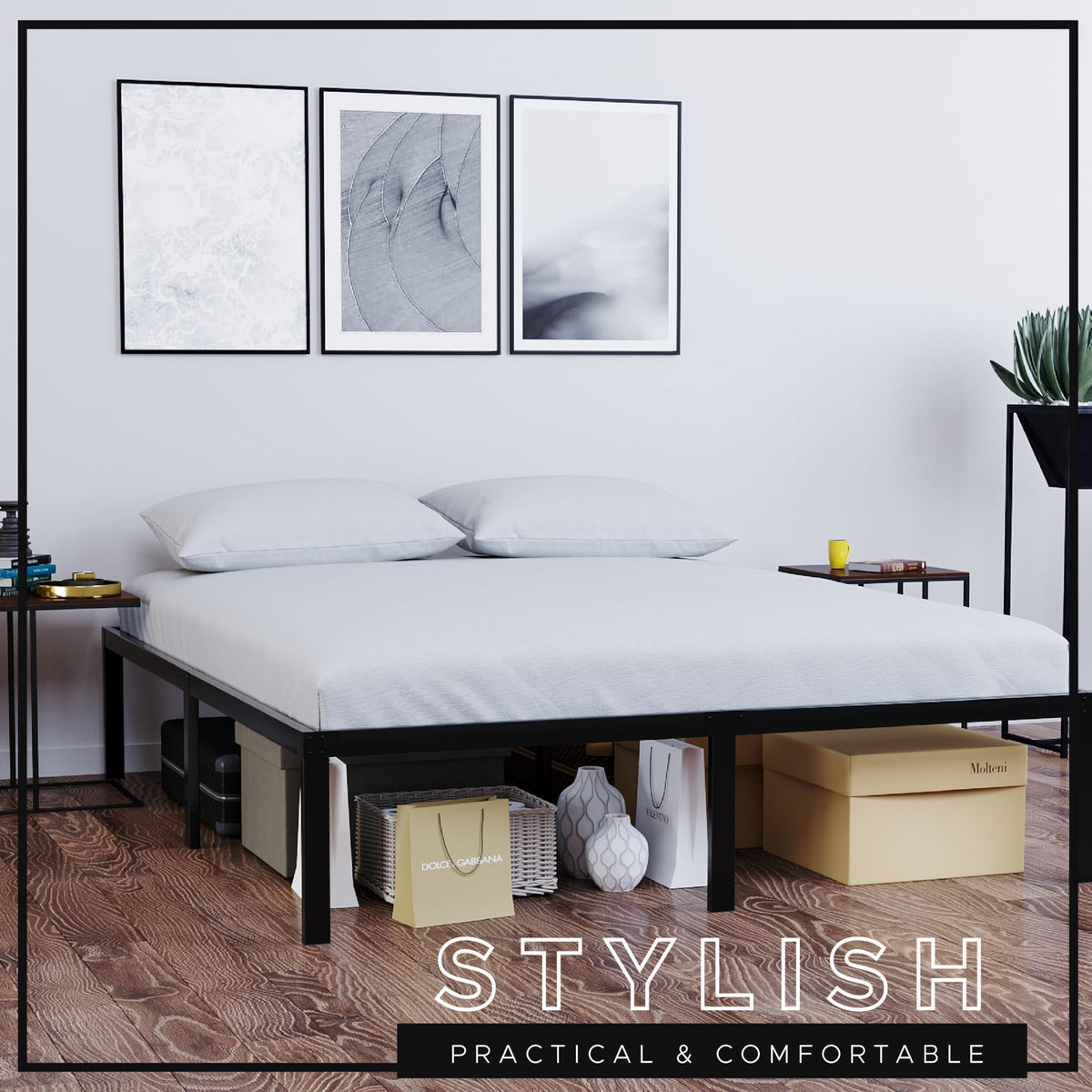 Dreamzie Small Double Bed Frame Metal 120x200 with Storage Sturdy and 20min Easy Assembly Bed Frames - Large Storage with 41cm Height