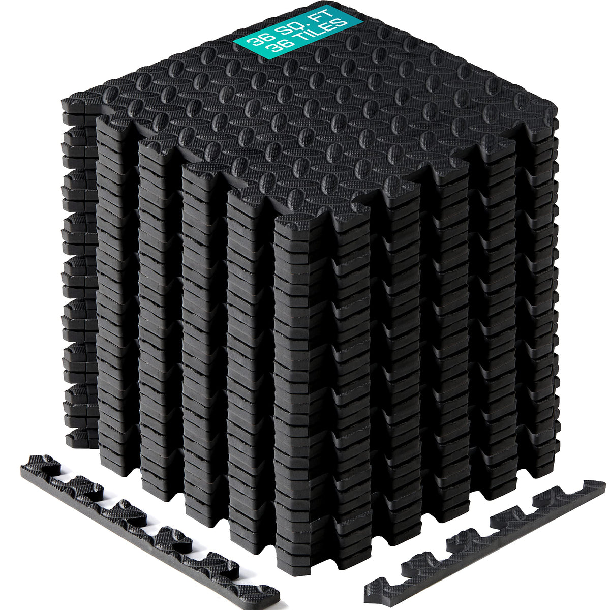 Yes4All M8RZ Interlocking Exercise Foam Mats with Border ? Interlocking Floor Mats for Gym Equipment ? Eva Interlocking Floor Tiles (Black)