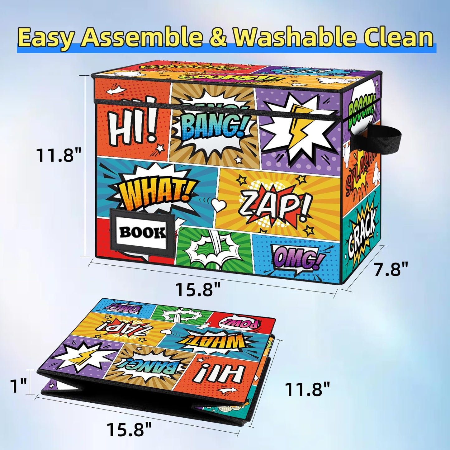 YNSZAS Collection Comic Storage Box, 15.8" X 7.8" X 11.8", Collapsible Short Box, Holds 160-180 Comics