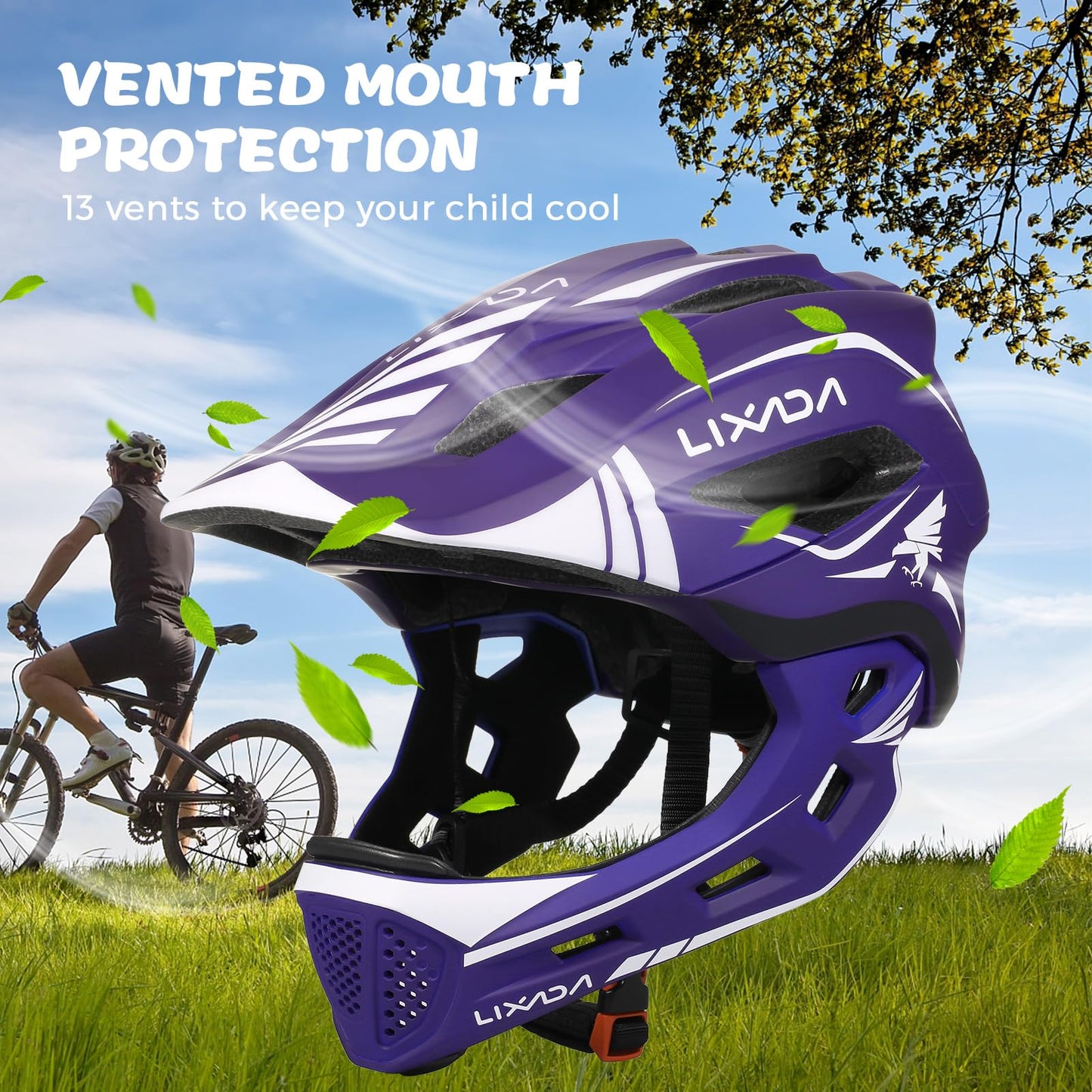 Lixada Kids Full Face Helmet Detachable Child Boys Girls Bike Helmet Protective Gear for Cycling Skateboarding Roller Skating Cycle Helmet 52-58cm